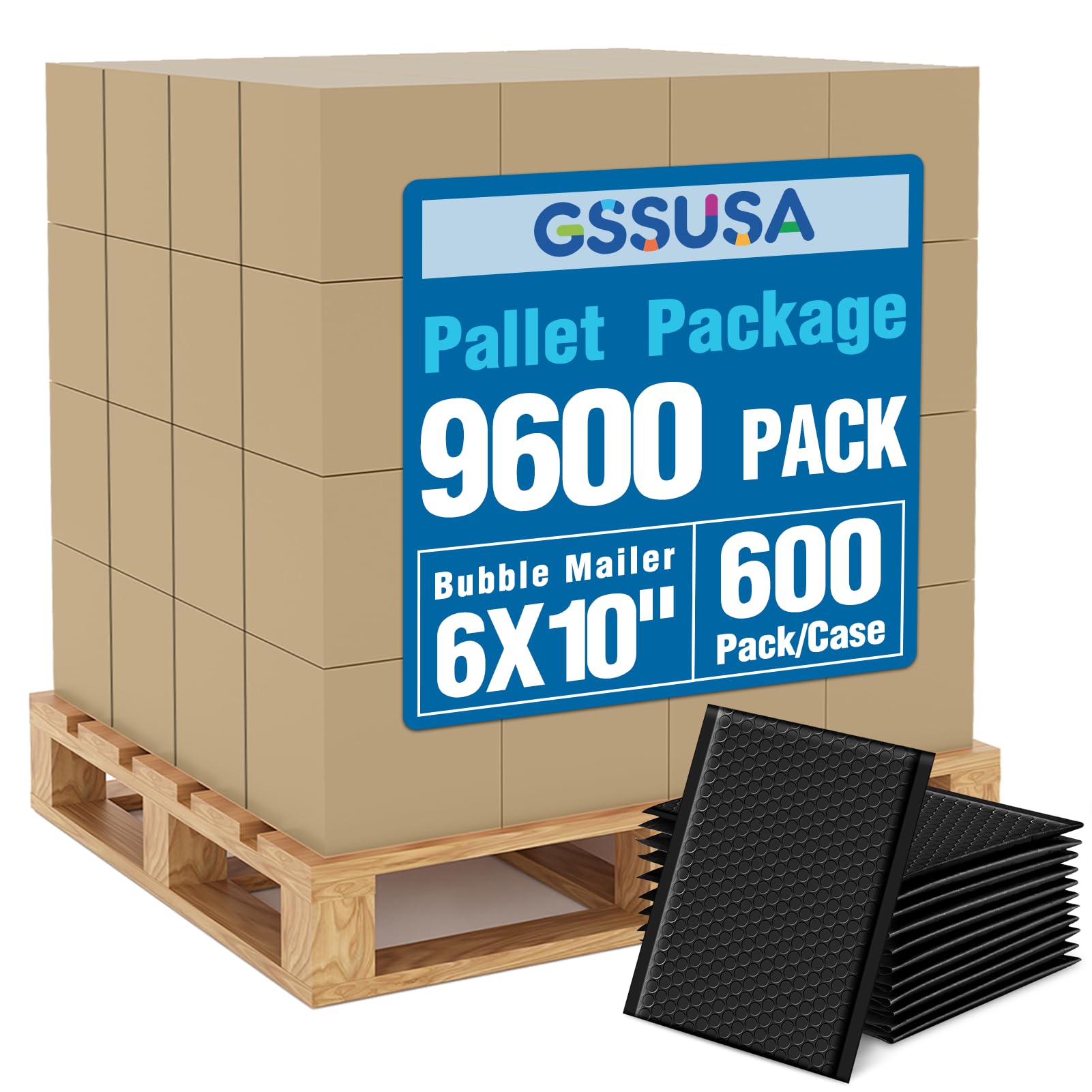 GSSUSA Black Bubble Mailers 6x10 Small Padded Envelopes 9600 Pack,1 Pallet