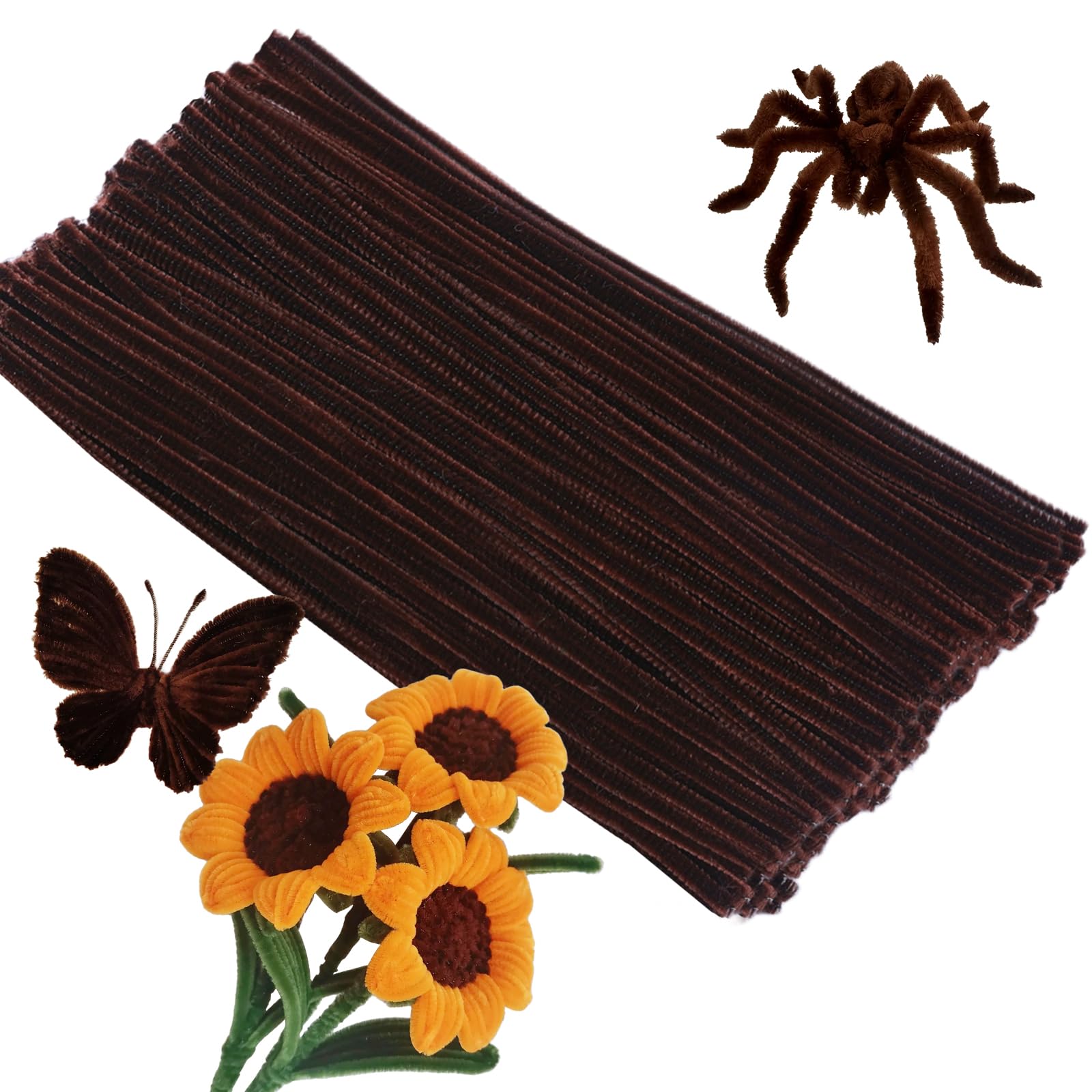 ZXIIXZ Pipe Cleaners, 100Pcs Dark Brown Chenille Stems for Crafts