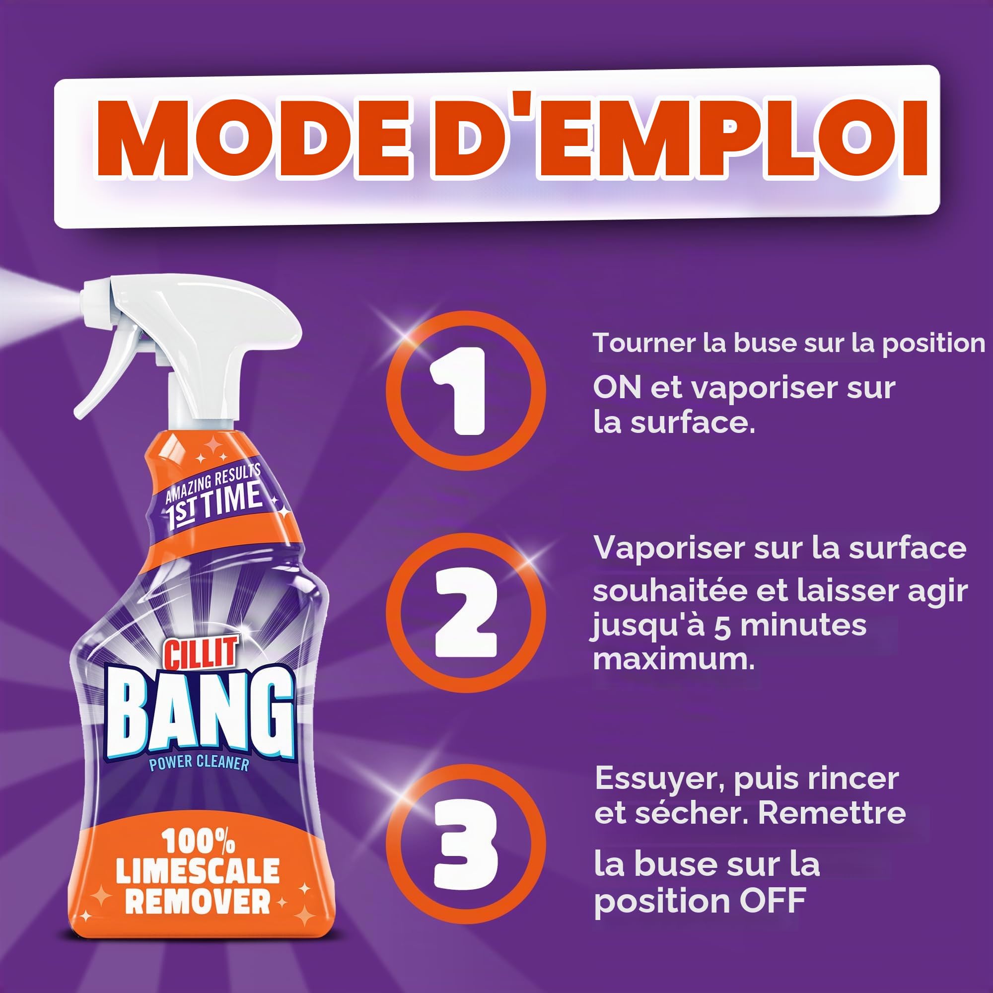 Cillit Bang Lot de 6 détartrants, 750 ml chacun, utilisation dans les douches, salles de bains, cuisine, élimine le calcaire, la saleté et la rouille