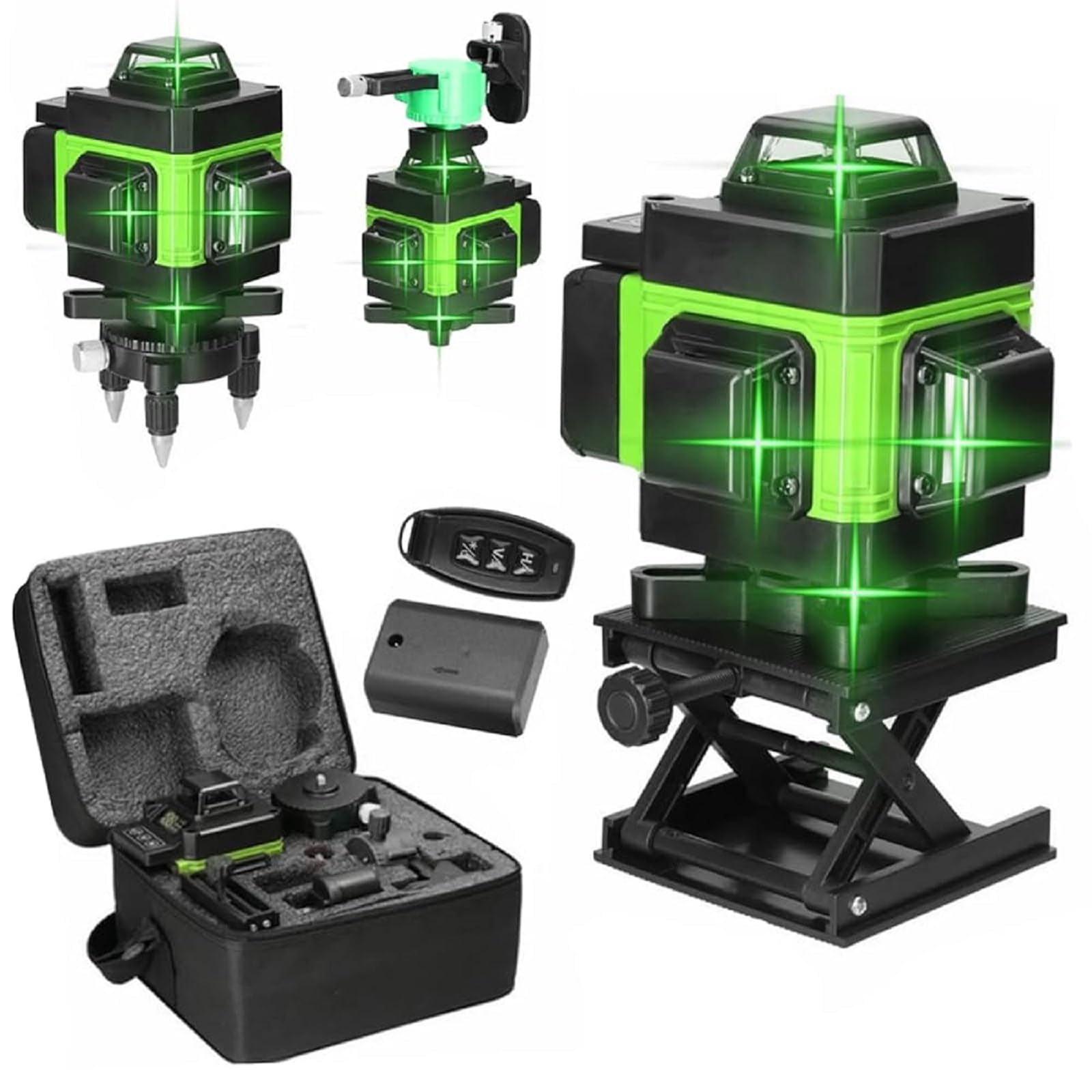 Nivel Láser Autonivelante 360° x 4 Grados Verdes - 4D 3° Tank High Accuracy Rotativo con IP54 Anti-polvo y 2 Baterías