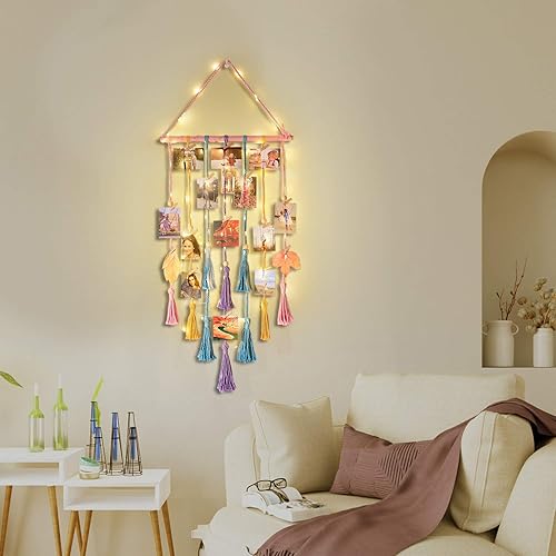 Miniatura 2 de Homecor Decoración de habitación para niñas adolescentes, exhibición de fotos colgantes, collage de imágenes de macramé, decoración de pared,