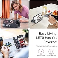 Vista 101 de LETO para iPhone 15 Pro Funda tipo cartera - Tapa tipo folio con patada - Diseños de moda - Tarjetero - Funda protectora para mujeres y niñas - 6.1
