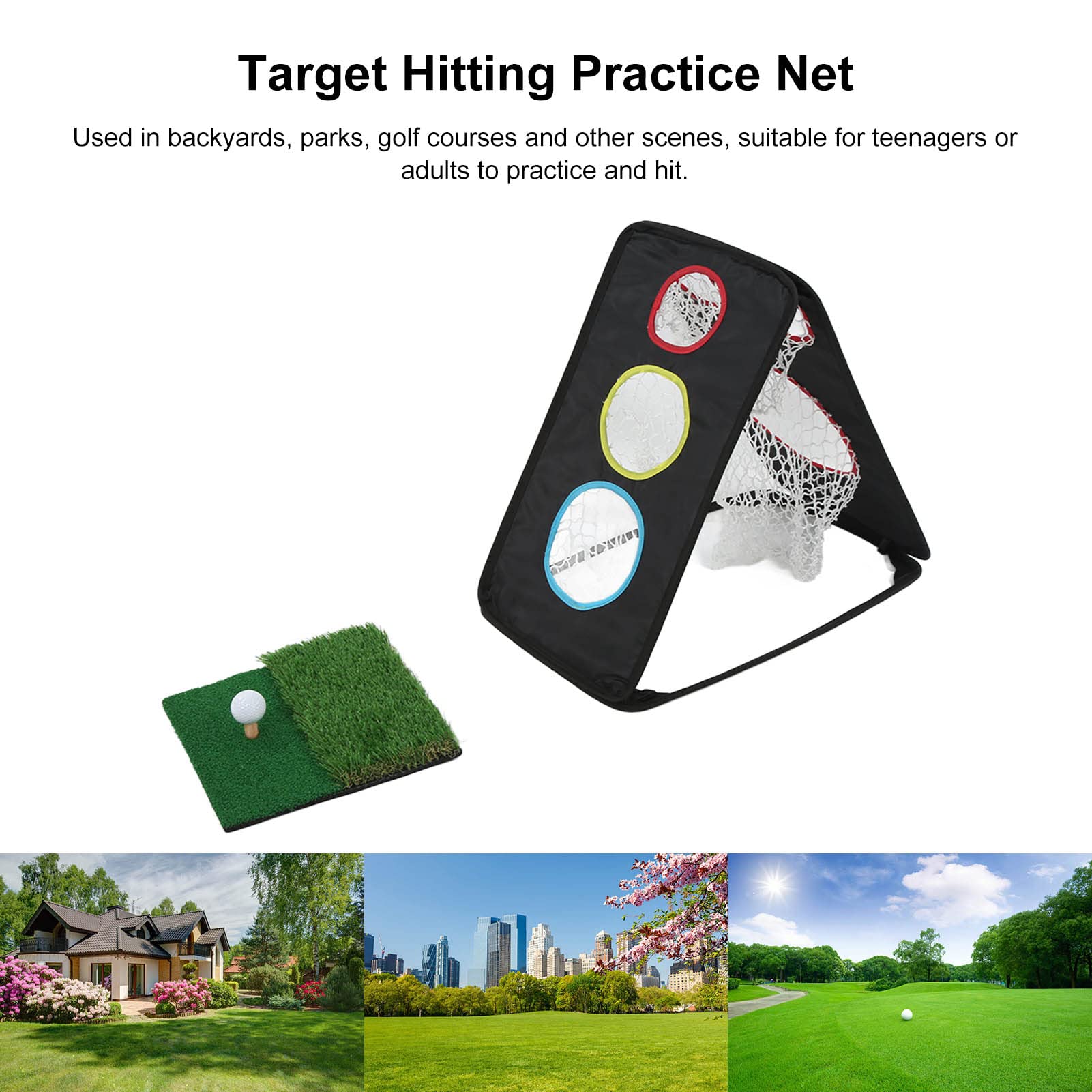 Set di reti da allenamento portatili per scheggiature da golf, pieghevoli su entrambi i lati, per colpire il bersaglio