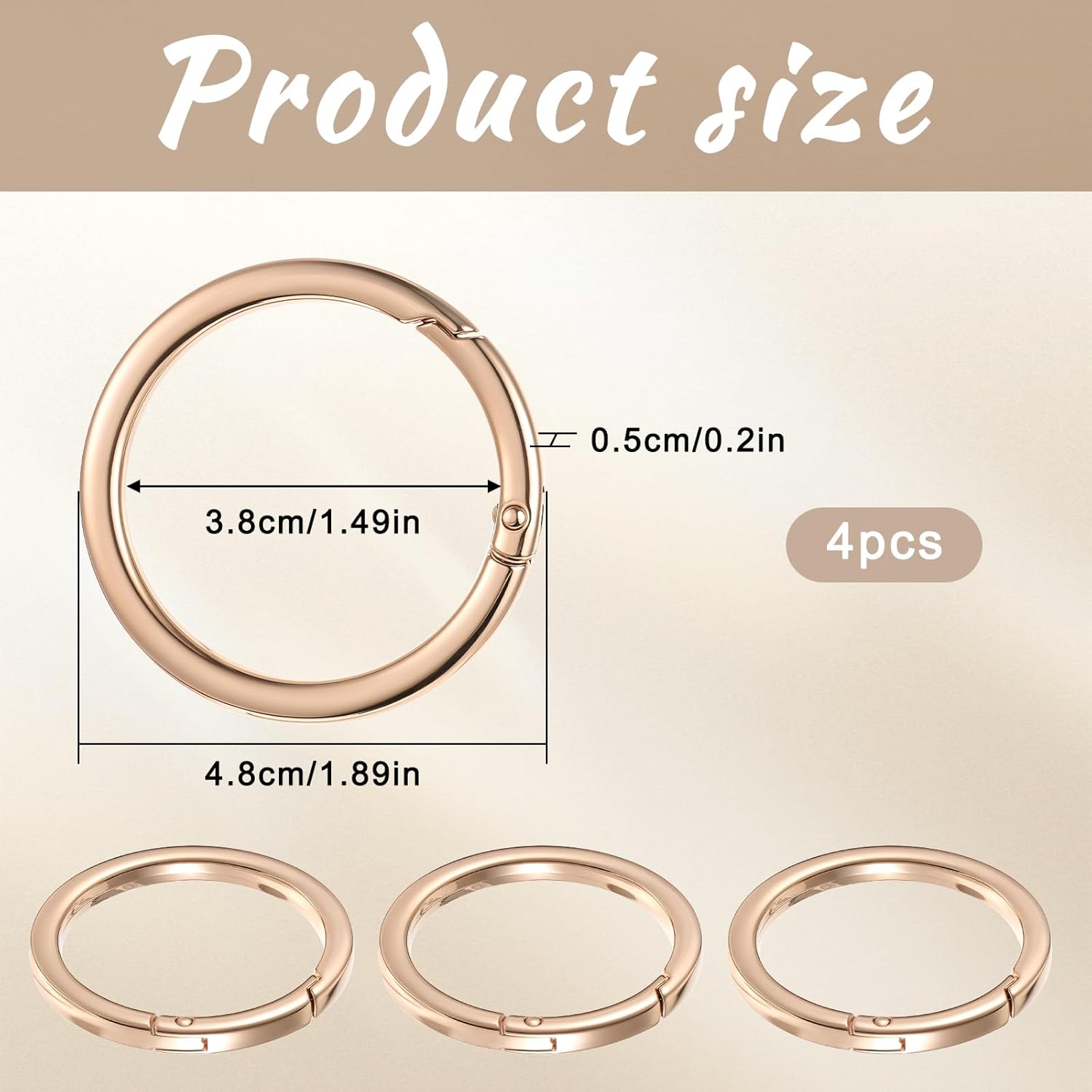 4Pcs Metal O Ring, 2 Inch Keychain Rings, Large Gold Key Rings, Carabiner Keysring Clip, Round Carabiner Clip, Flat Spring O-Ring for Purse Strap, Handbag, Key Chain Hooks Accessories - Image 2