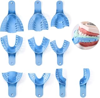Annhua Dental Impression Trays Autoclavable 10 PCS, Perforated Impression Trays Set Plastic Teeth Holder for Dental Clinic, Lab Equipment, Dental Students - Blue