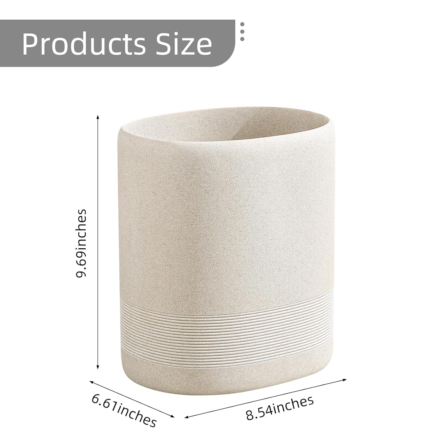 Bathroom Trash Can, 1.6 Gallon Small Trash Can Cabinet, Simple Stone Look Oval Office Garbage Bin, Decorative Waste Basket for Bedroom, Living Room, Kitchen (Beige)