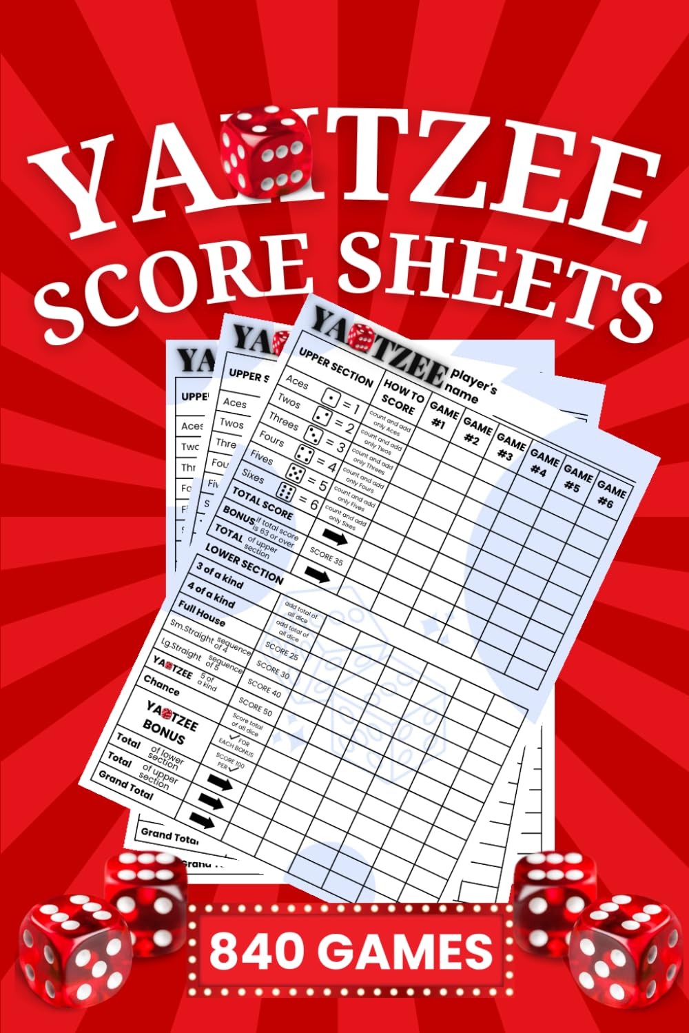 Yahtzee Score Sheets: 840 Score Games for Scorekeeping, 6 X 9 Large ...