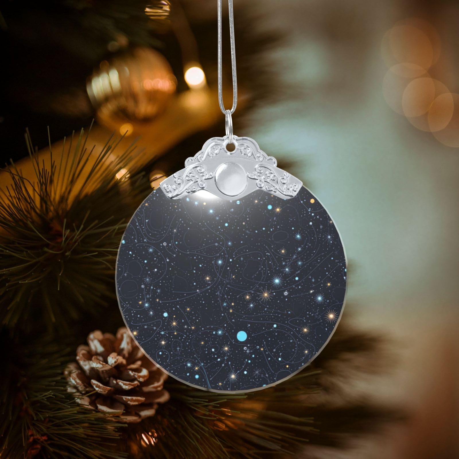 Crystal Christmas Ornaments for Christmas Tree Decoration Hanging Constellation Star Clusters Galaxies Ornament with Gold Ribbon Crafts Round Pendant for Keepsake Gifts Glass Xmas Decor Party Supplies