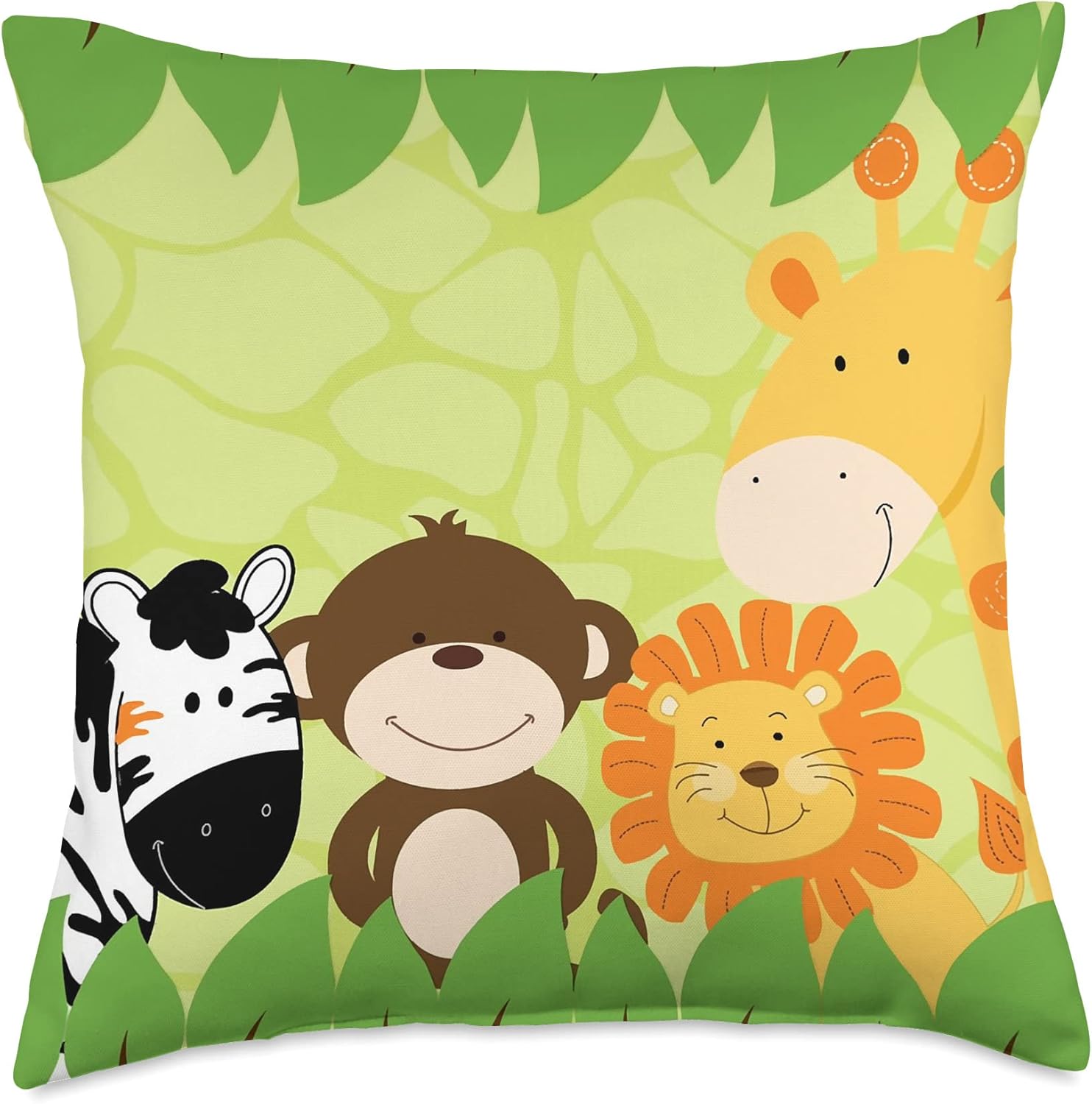 Jungle Safari Animals Throw Pillow, 18x18, Multicolor