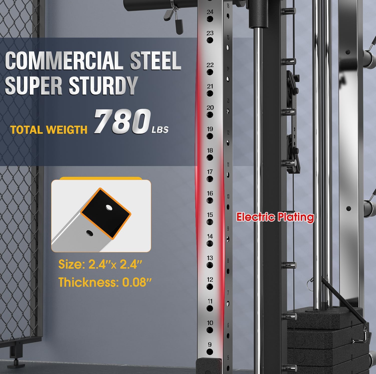 DONOW Smith Machine with Weight Stacks, Heavy Duty Home Gym System Power Cage Cable Crossover Machine Multi-Functional Trainer Ratio 1:1