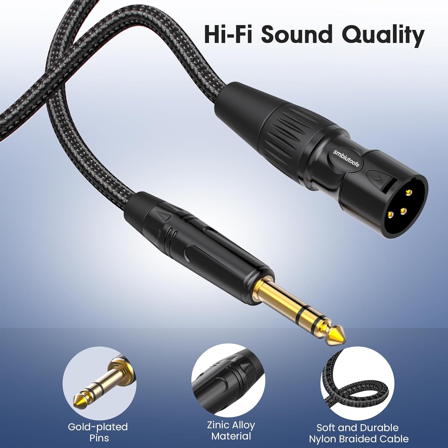 XLR to 1/4, TRS to XLR Male 25ft Gold-Plated Connectors Nylon Braided Cable, Quarter Inch (6.35mm) to Microphone Cable for Speakers, Mixers, Amplifiers - 2Packs