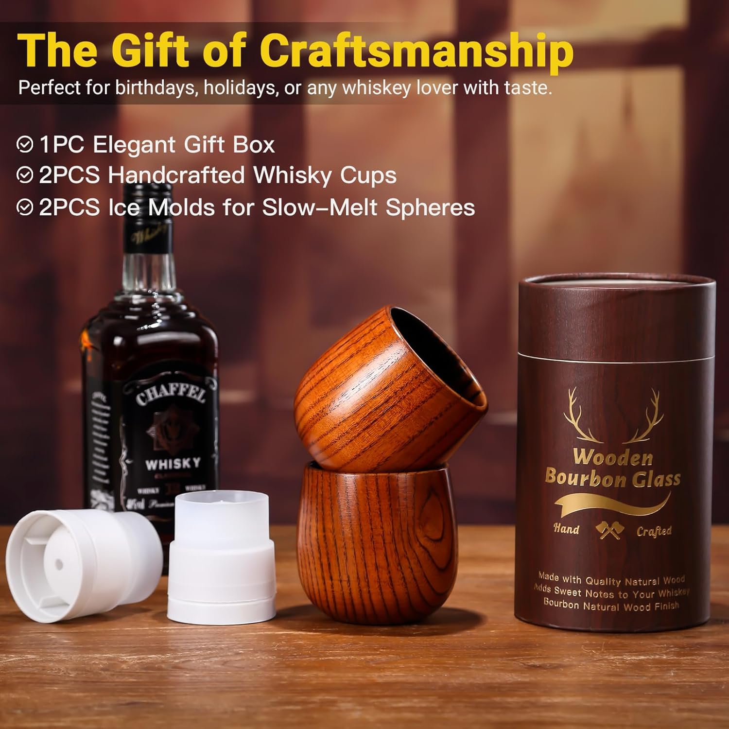 SIPBYSOP 木製バーボンドリンクグラス、オールドファッショングラス