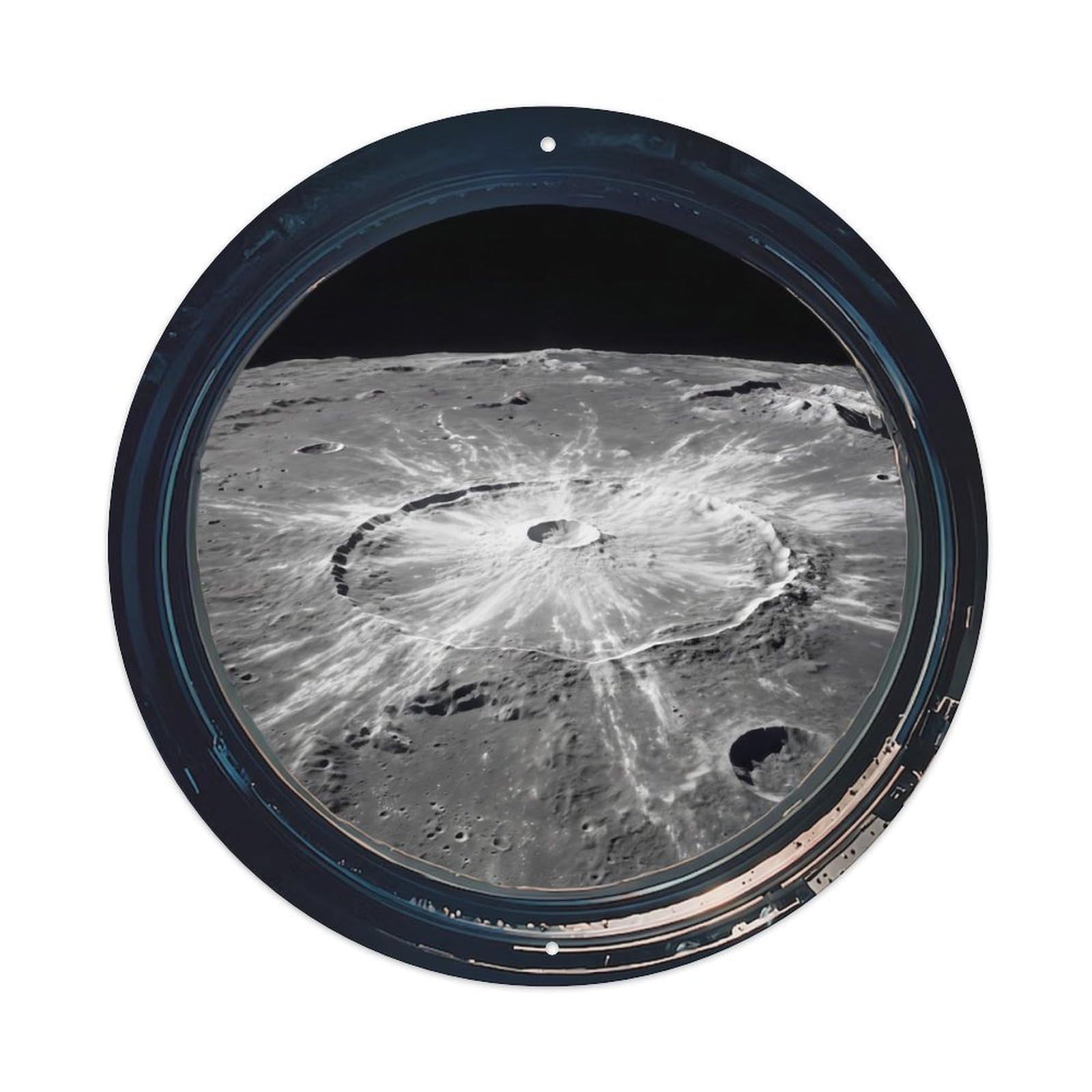 Metal Tin Sign Moon Ray Crater from Space Station Porthole