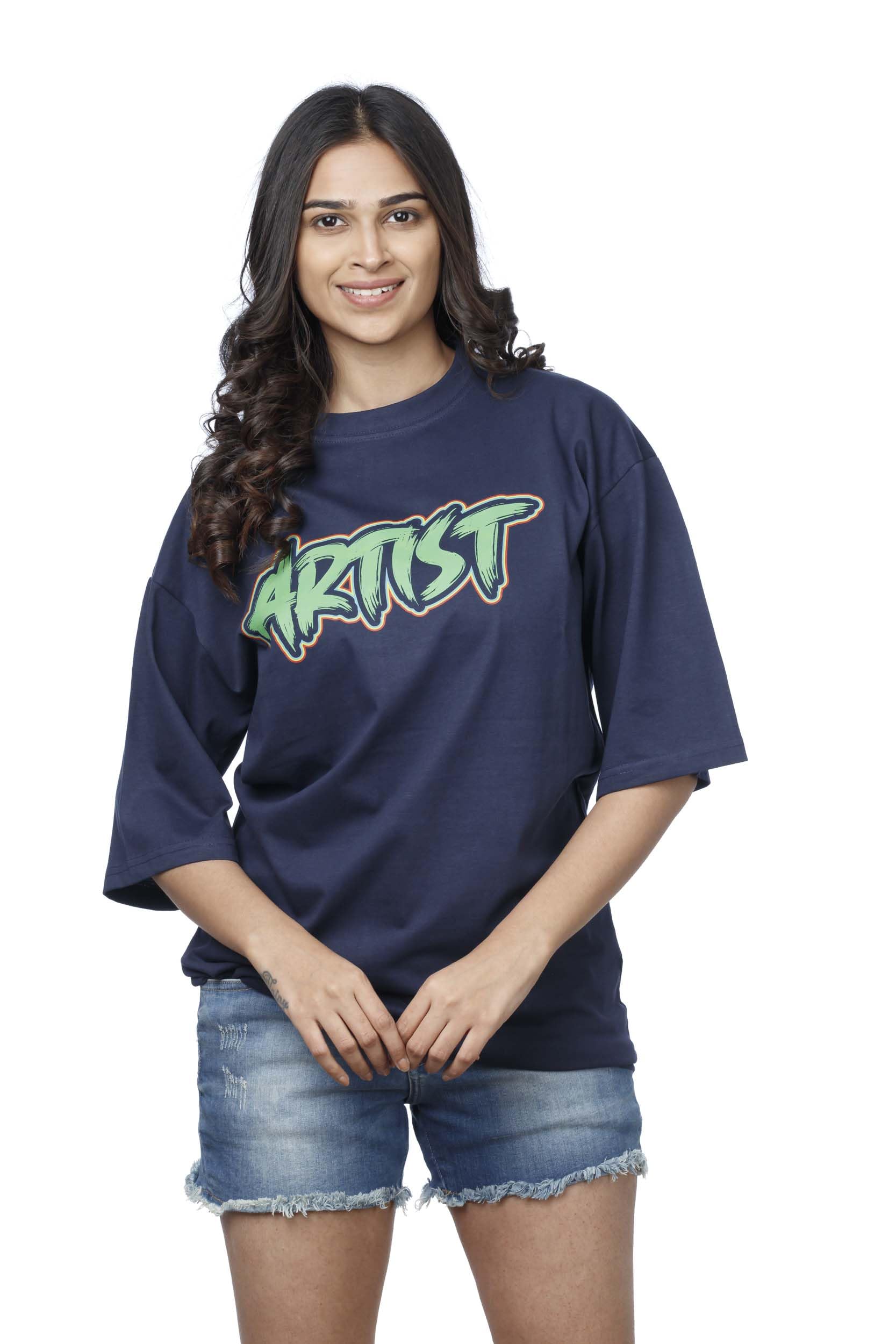 PSCYKOWomen's Oversized Fit 100% Cotton T-Shirt | Round Neck | Drop Shoulder | Graphic Print | Artist