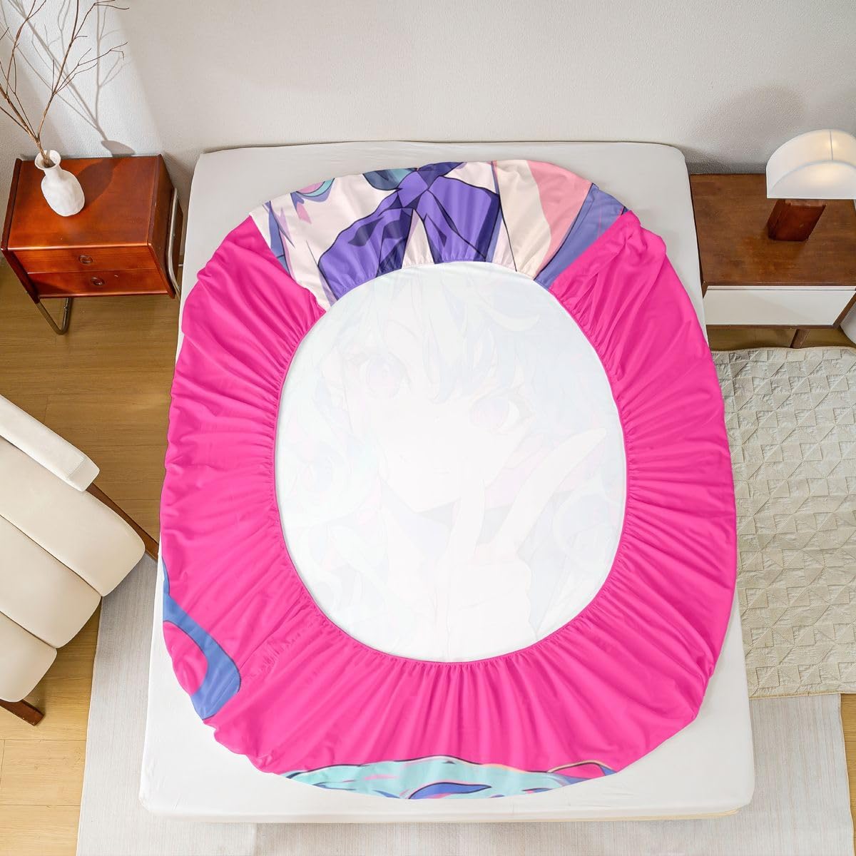 Erosebridal Anime Girl Bedding Set for Room Aesthetic Kawaii Anime Japanese Fitted Sheet for Guys Bedroom, Lovely Anime Girl Bed Sheets for Kids Girls 3D Anime Gifts Hot Pink Room Decor, Twin