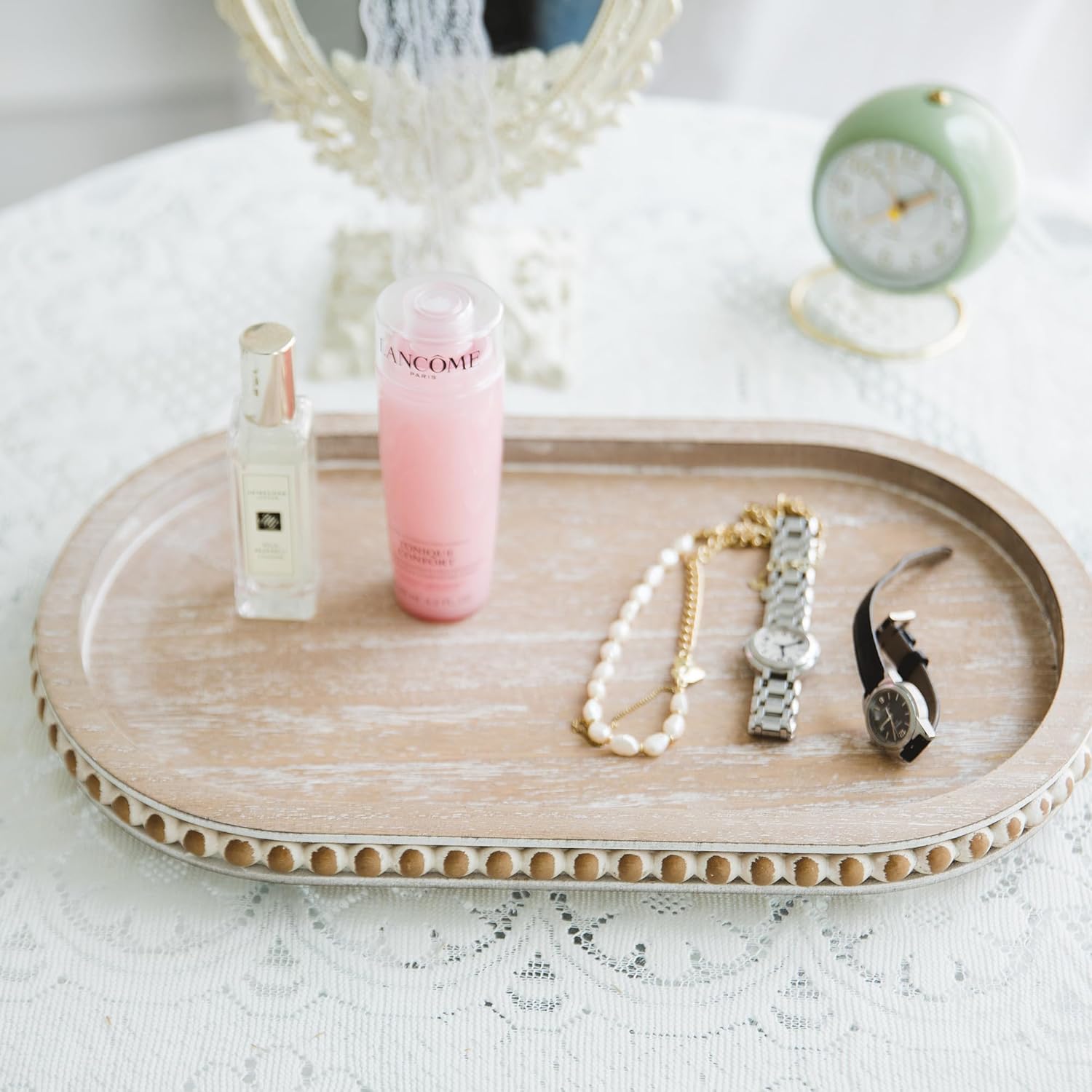 HPC Decor 15in Oval Tray for Home Decor - Brown Wood Beaded Tray - Decorative Serving Tray,Rustic Farmhouse Wooden Trays for Vintage Centerpiece,Kitchen Counter,Living Room Decor,Coffee Table Decor. - Image 6