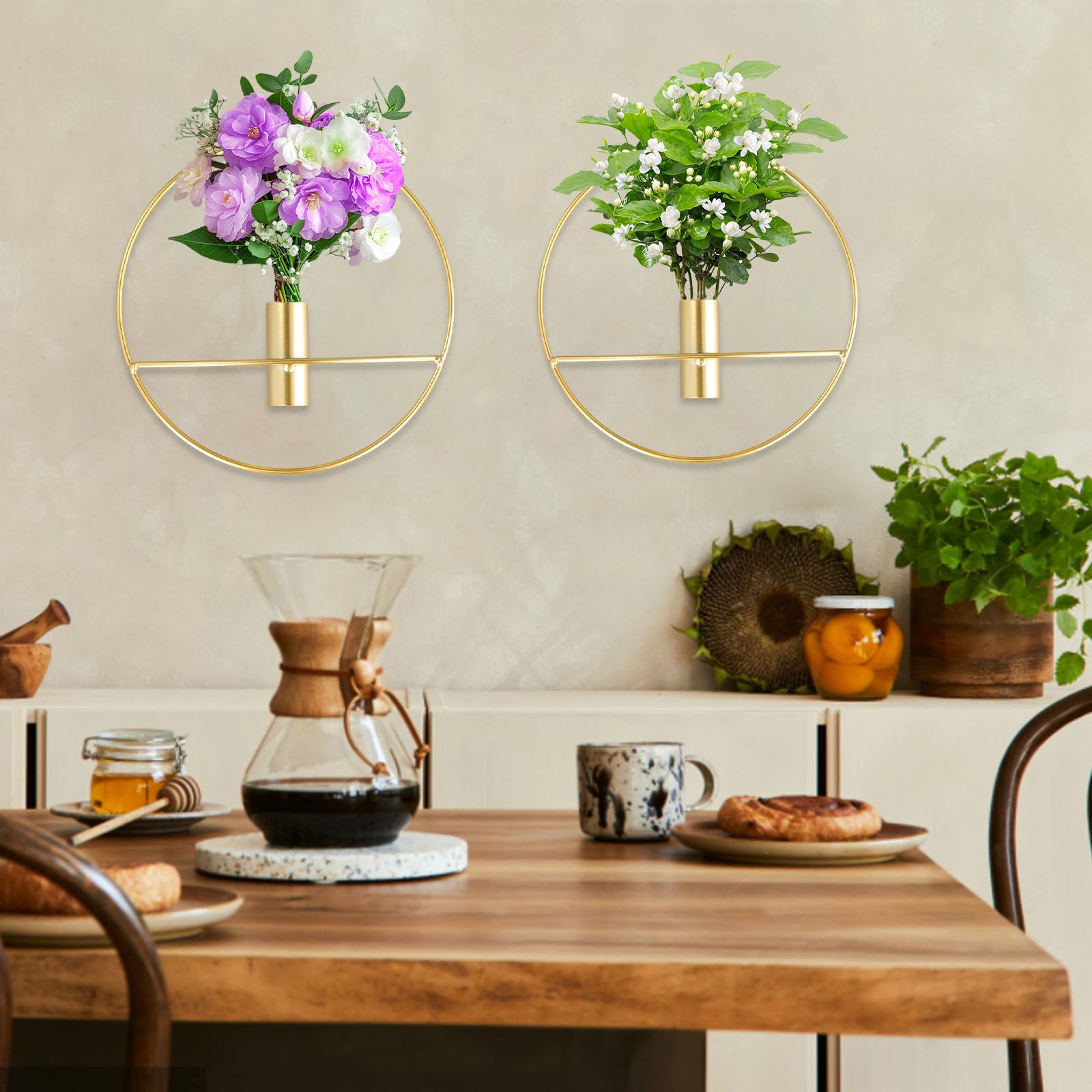 2 Stück Wandblumenvase, Metallvasen, Wanddekoration, Wand Metall Vase, Wanddekoration Blumenvase, Wandmontage Hydrokultur-Pflanzgefäß, Wandvasen Pflanzen Innen für Hochzeit Party Büro Heimdekoration
