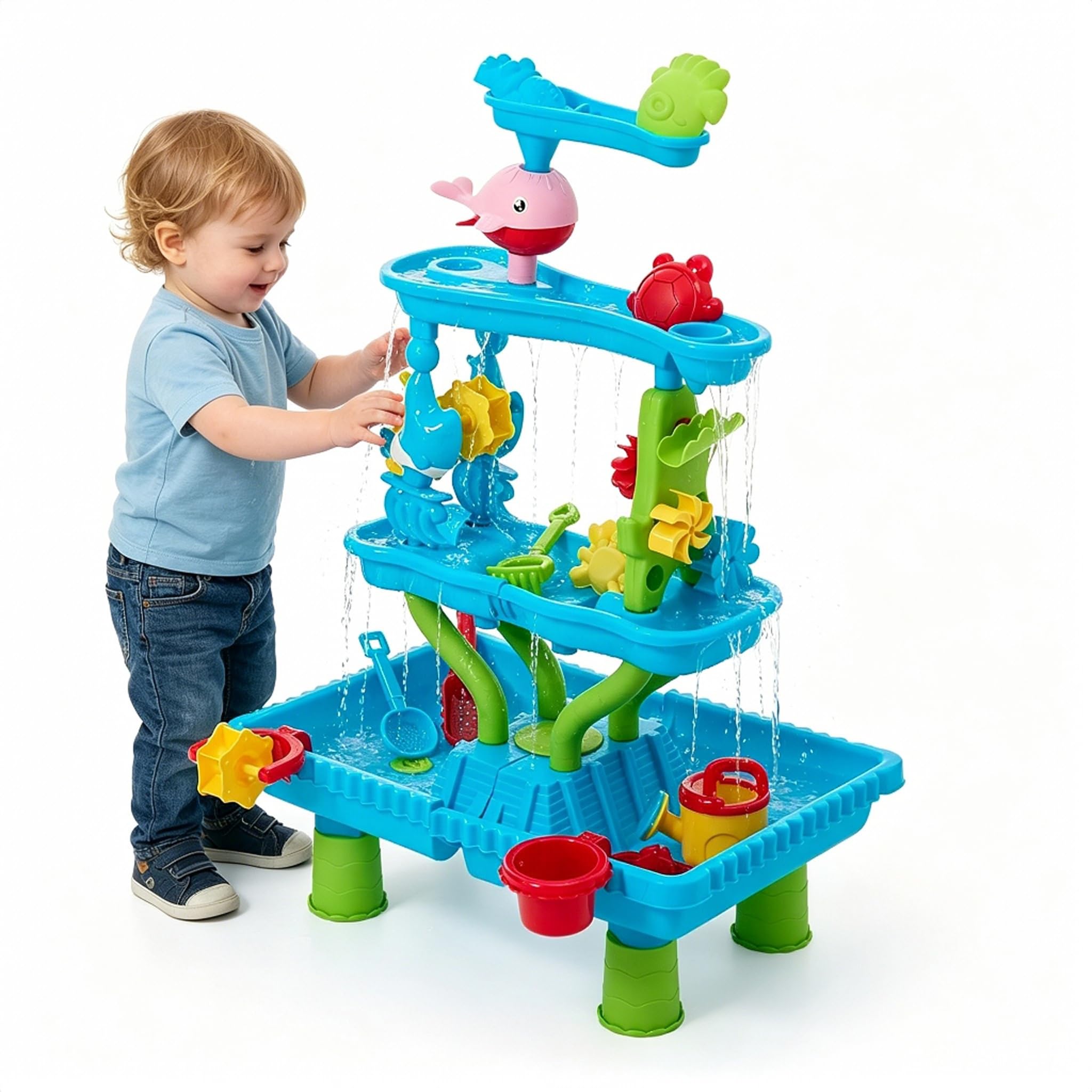 Warmiehomy Water Table for Toddlers 3-8, 4 Tier Kids Outdoor Beach Toy Table for Boys Girls, Summer Water Sand Activity Sensory Tables for Outside Backyard Garden Playroom Activity Centres