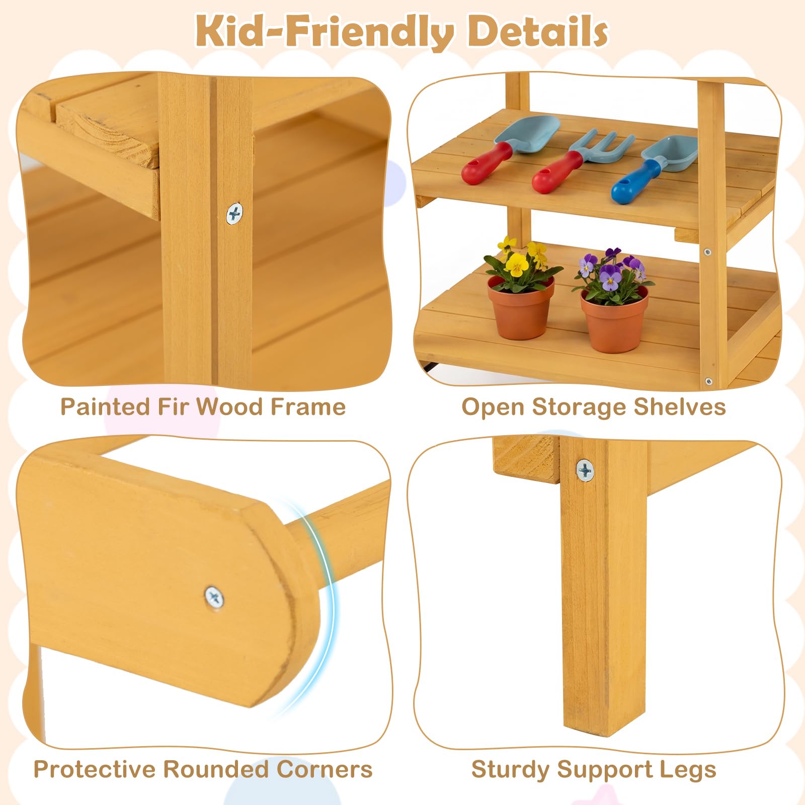 COSTWAY Matschküche Kinder Outdoor, Spielküche mit Wassertank & Wasserhahn | Kinderküche mit Rädern, Spüle, 3 Blumentöpfen, Herd & Kochzubehör, Gartenspielküche für Kinder ab 3 Jahren