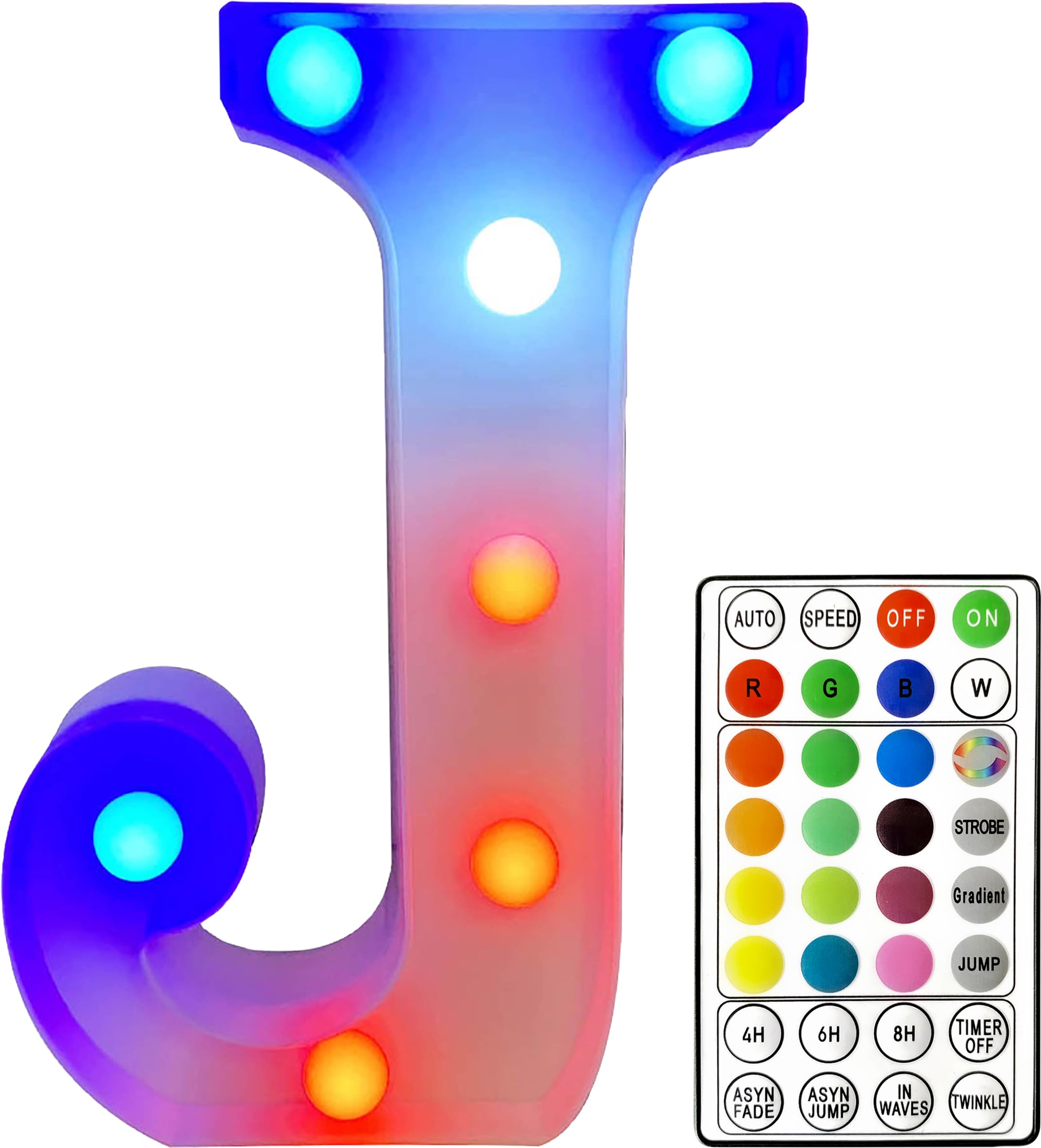St Helens Home and Garden RGB Colourful Light Up Letter Sign with Remote Control Battery Operated for Parties, Weddings, Celebrations, Bedrooms, Battery Operated. Letter J