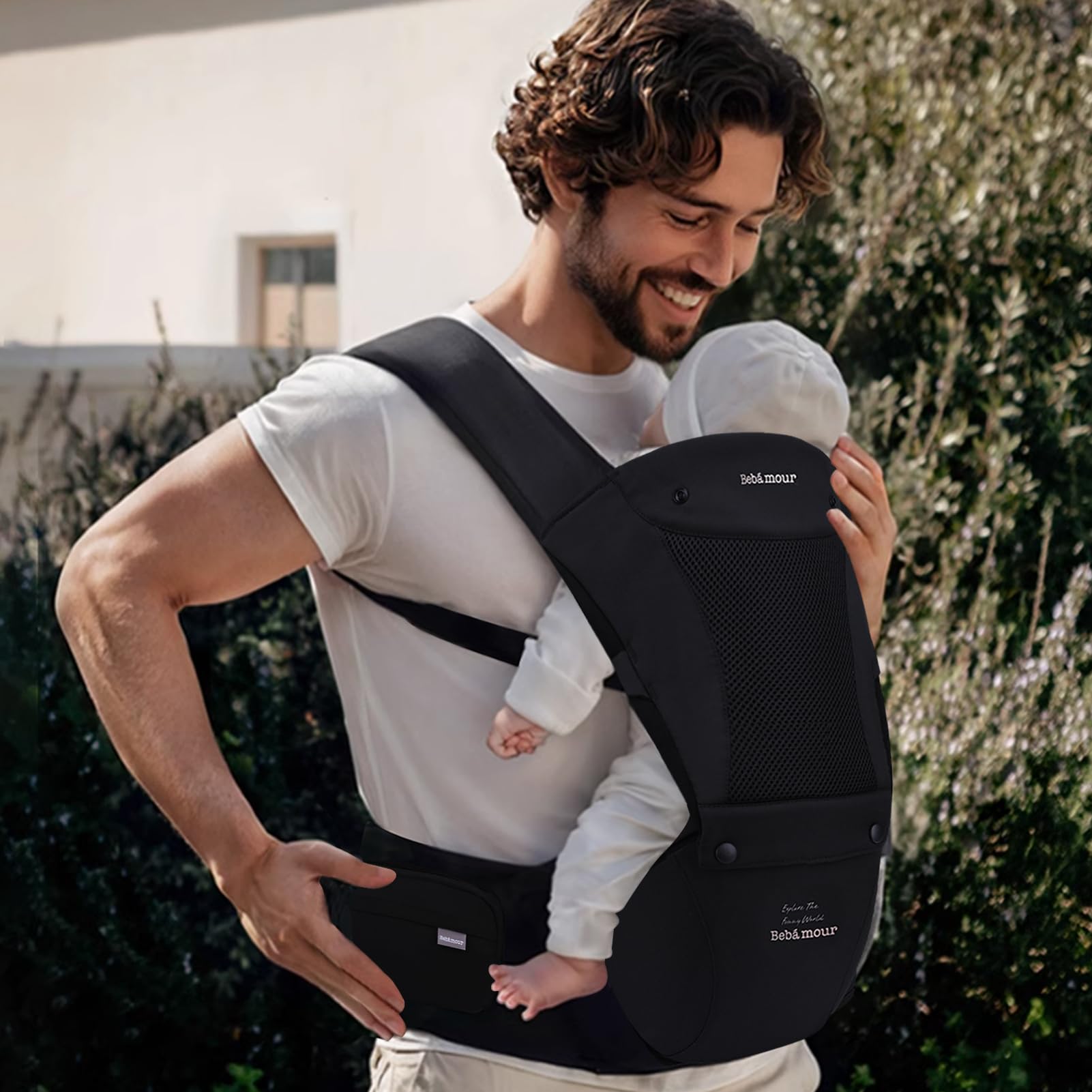 Bebear Marsupio,Bebamour Marsupio per 0-36 mesi, marsupio traspirante da neonato a bambino, approvato dagli standard di sicurezza, seggiolino ergonomico 6 in 1 anteriore,Cotton Black