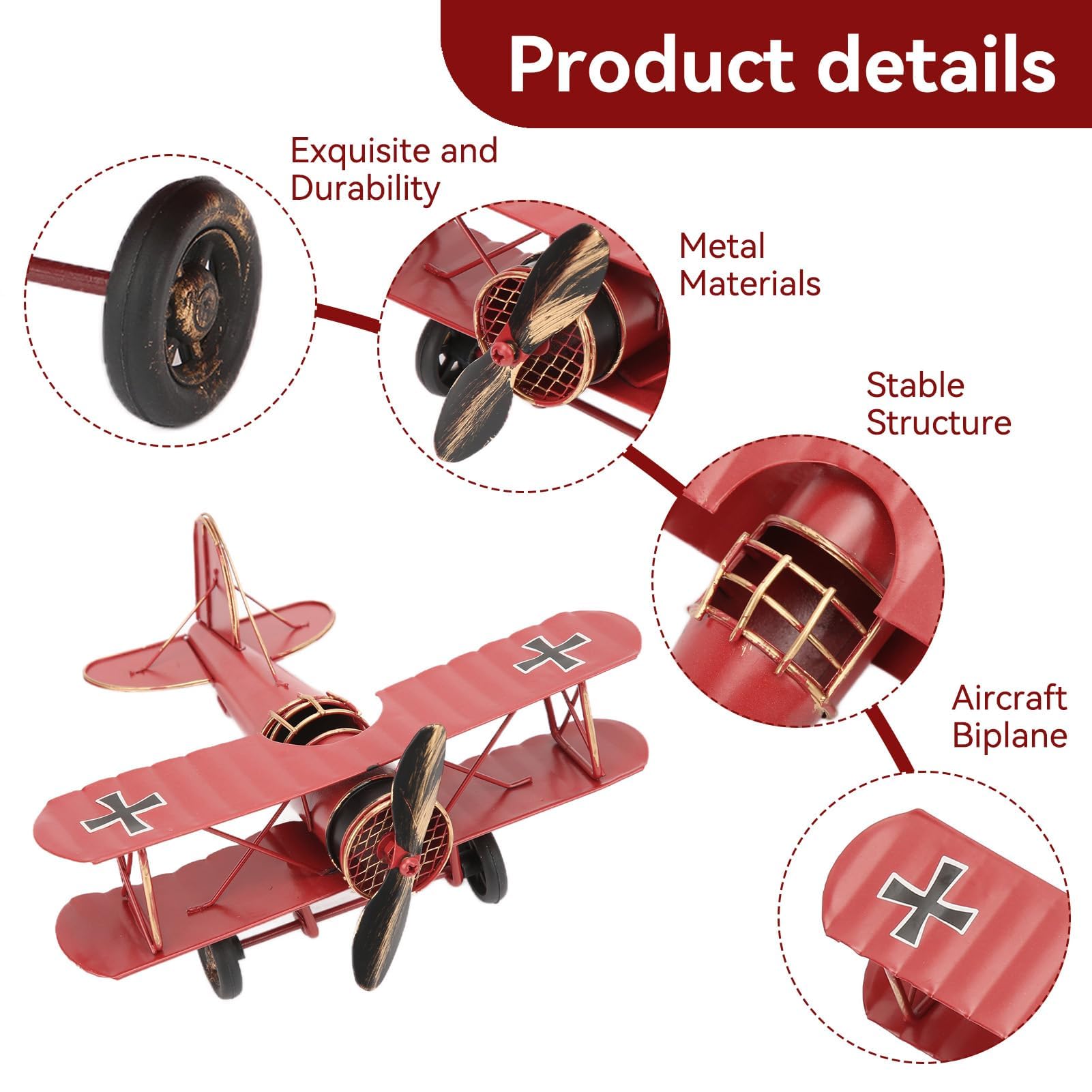 Avion Vintage Métal Rouge – Modèle Déco Rétro De 10 Cm, Jouet Ou Ornement Pour Enfants