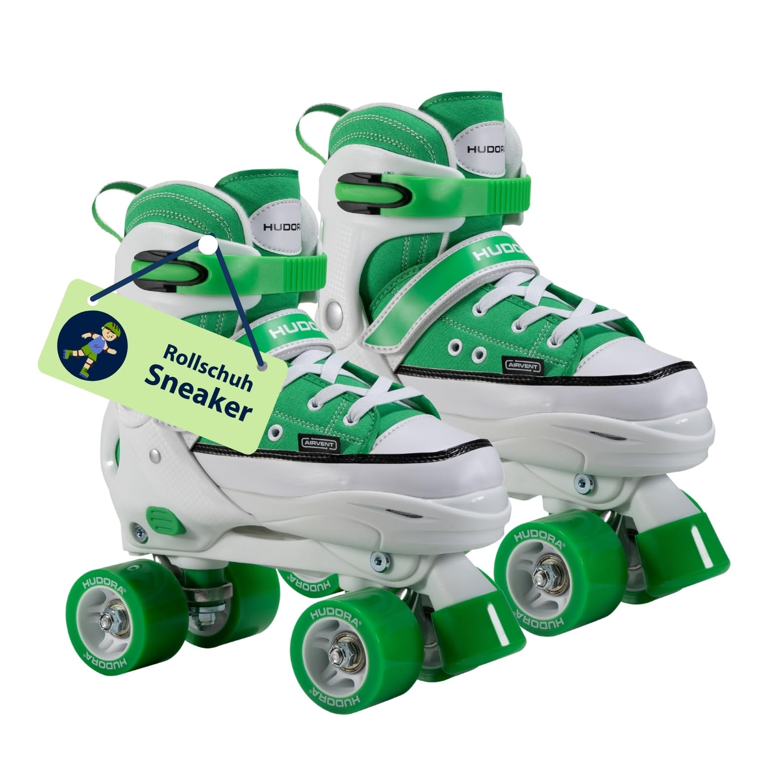 HUDORA Roller Skates Sneaker in versch. Farben & Größen - Kinder Rollschuhe über 4 Größen verstellbar - Rollschuhe für Kinder & Jugendliche - Roller Schuhe mit 4 austauschbaren Innensohlen