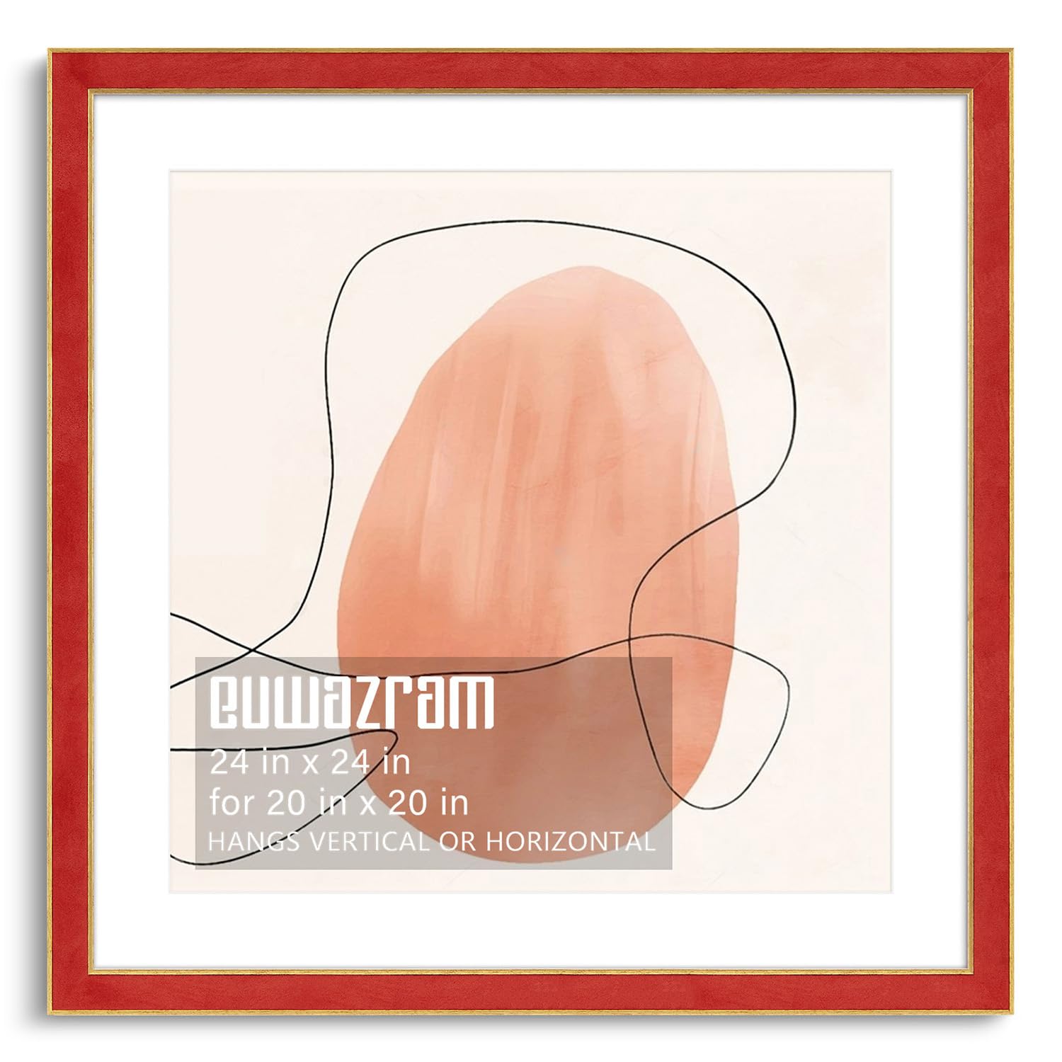 Suede 24x24 Frame - Single Frame, Elegant Red 24 x 24 Poster Frame with Mat for 20x20, 24x24 Picture Frames for Artwork, Puzzles, Photos, and Movie Posters