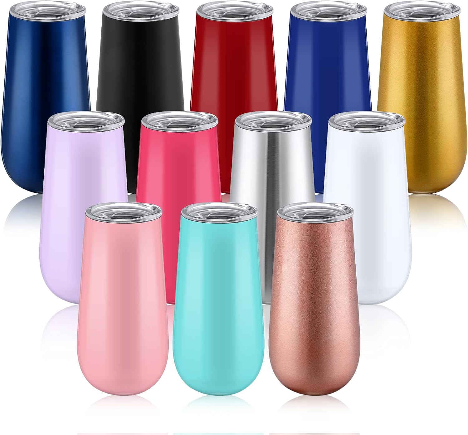 6 oz 12 Pack Stemless Insulated Champagne Flute Bridesmaid Champagne Flute Wine Glasses Tumbler with Lid Double Insulated Reusable Cocktail Tumbler for Christmas Birthday Wedding Gift