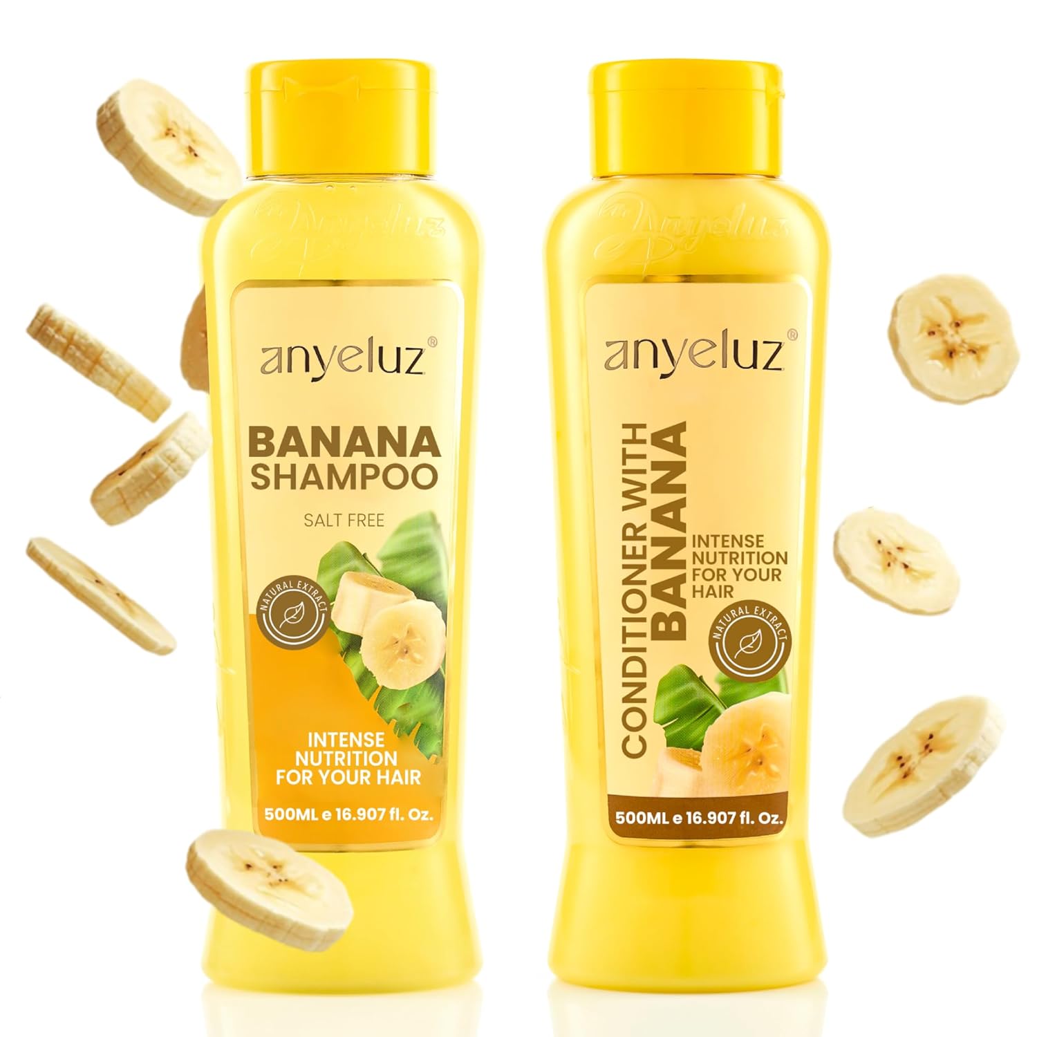 ANYELUZ Banana Hair Care Duo Set - Moisturizing Shampoo & Nourishing Conditioner, Natural Fruit-Infused Hydration & Repair for Dry, Damaged Hair