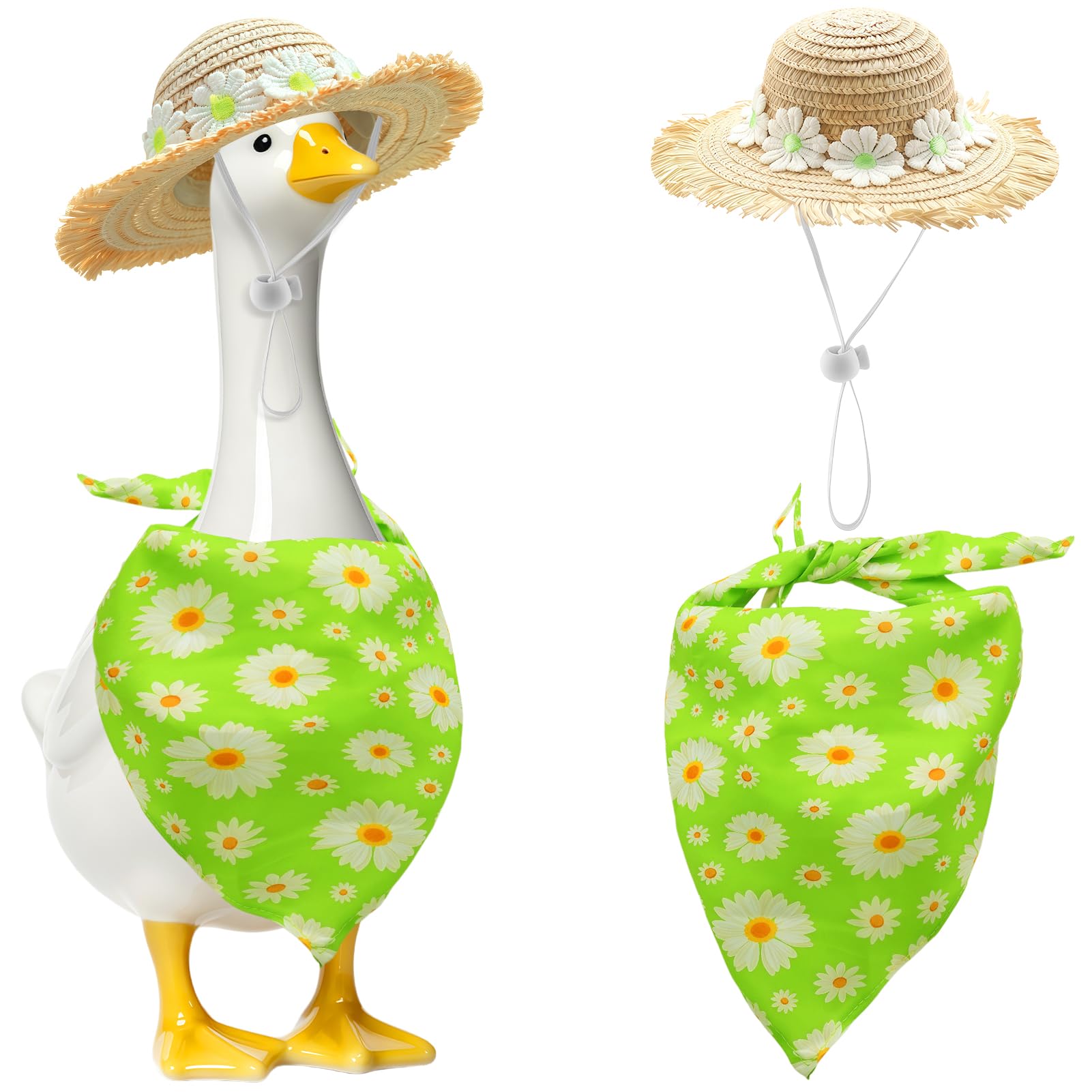 Travone Green Summer Goose Outfit For 17" 23" Lawn Statue Daisy Bandana Straw Hat