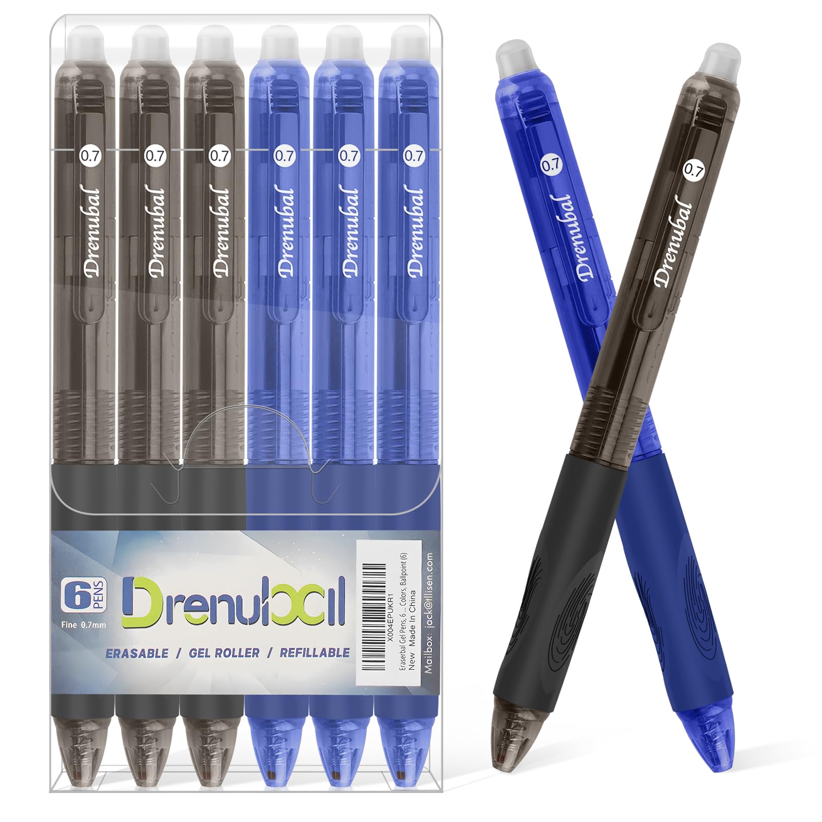 Erasable Pens - Black & Blue Gel Ink, Quick-Drying, Retractable Comfort Grip Writing Pens for School, Office - Gift Set for Students, Kids & Artists