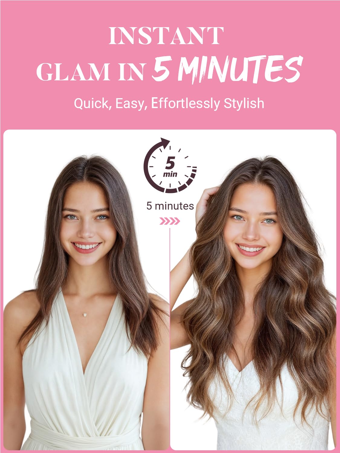 MAXITA Invisi Edge Clip in Hair Extensions Real Human Hair, 16 in, 7pcs Balayage Chocolate Brown 130g Thick Volume Seamless Clip ins,100% Remy Human Hair Extensions for Women