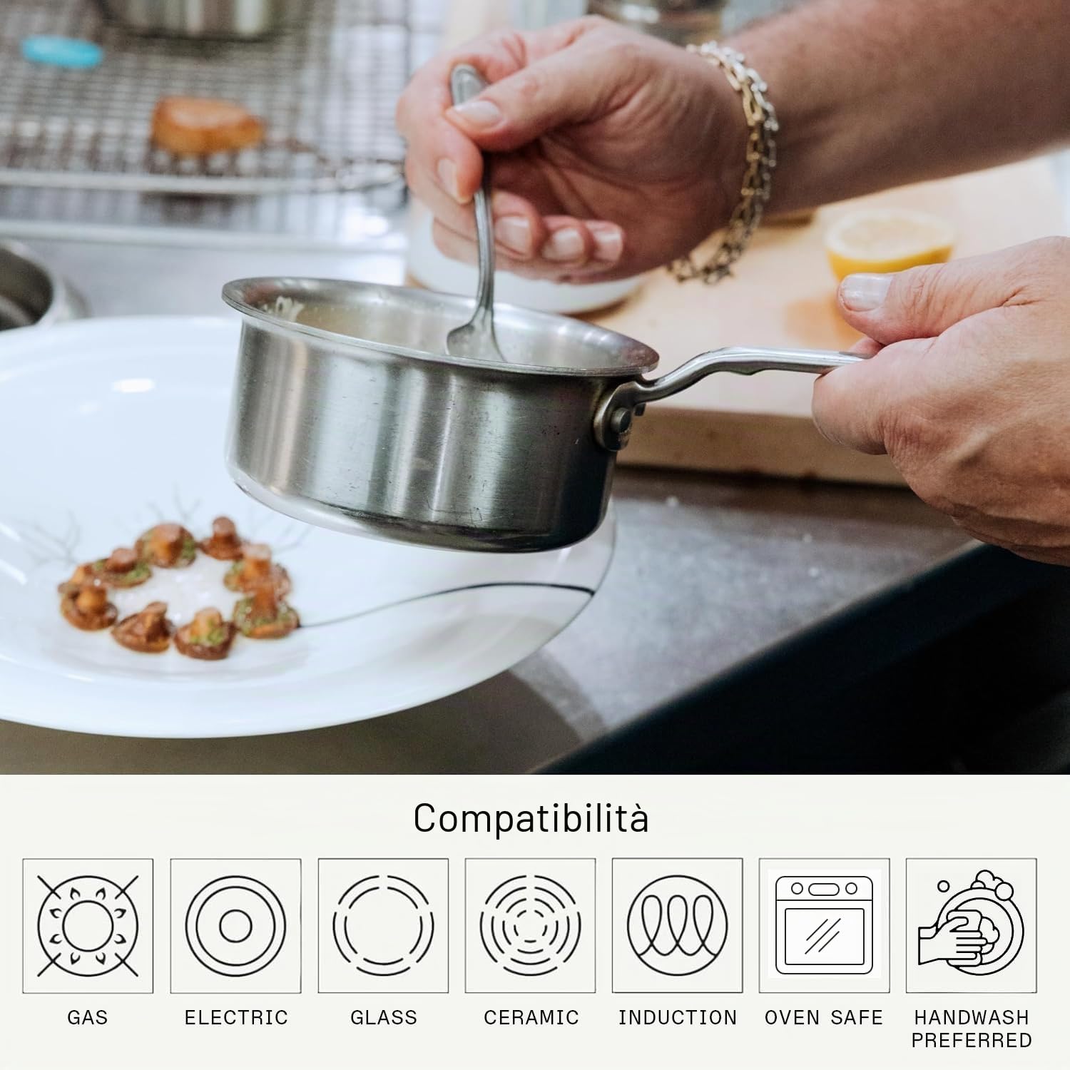 Made In Cookware - Scaldaburro in acciaio inossidabile da 3/4 Quarti - Prodotto in Italia - Rivestimento in acciaio inossidabile a 5 strati - Pentole professionali - Compatibile con induzione