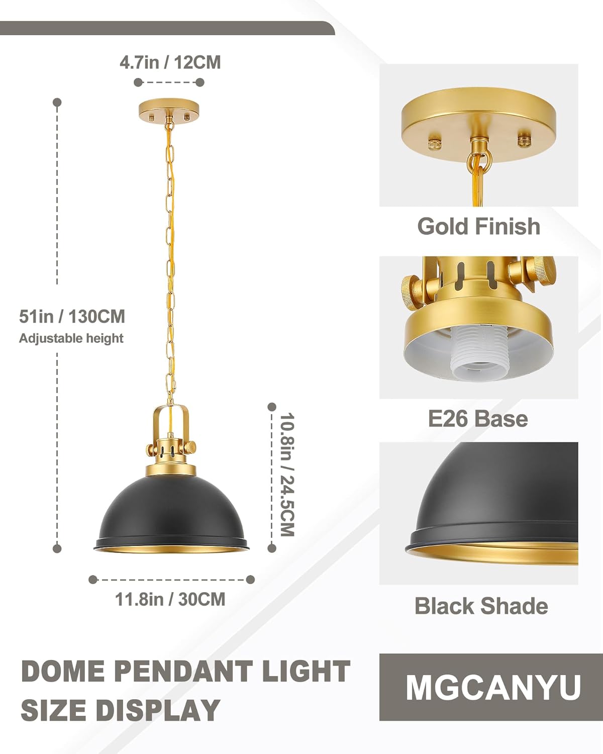 2-Pack Black Gold Pendant Lights Kitchen Island, Modern Dome Pendant Lights Matte Black Dome Hanging Light Fixture for Kitchen Dining Room Foyer Entrance Restaurant Hallway