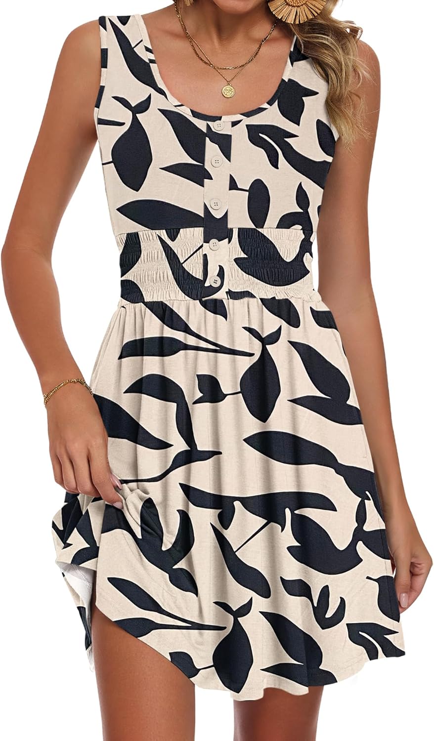 AUSELILY Women’s Button Down Sleeveless Dress Elastic Empire Waist Smocked Mini Dresses 2026 New