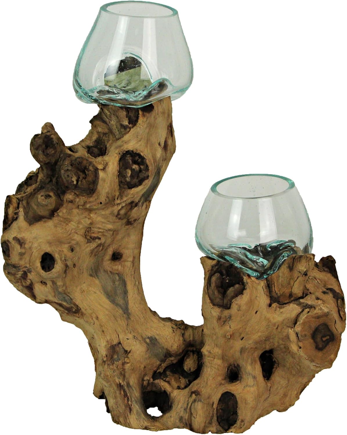 Molten Glass On Root Wood Double Decorative Bowl Vase Plant Terrarium - Boho Style for Tabletops
