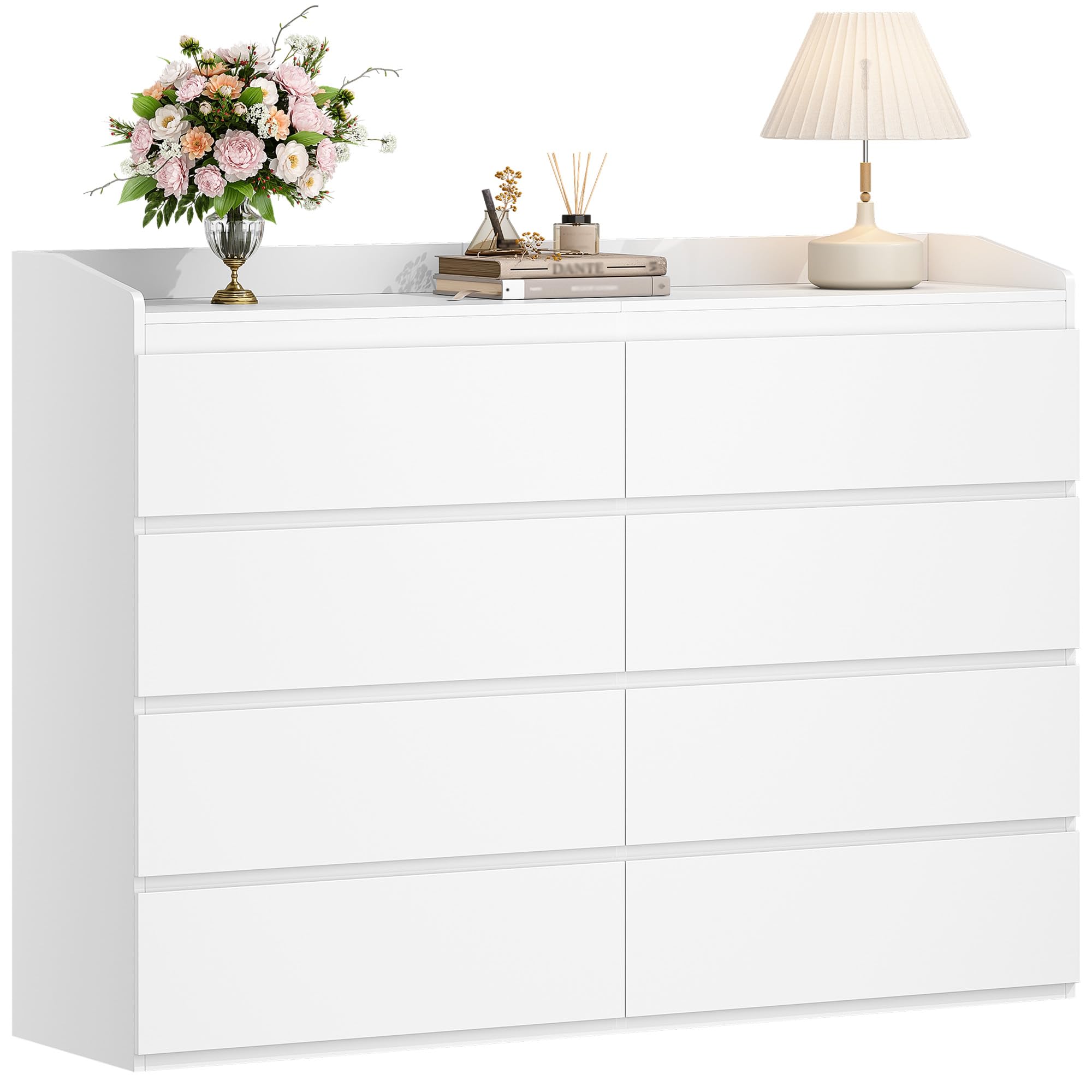 Hzuaneri Cassettiera, 8 cassetti, Mobile Laterale con Piano di Lavoro, Armadietto con Corrimano Superiore, Mobile Ingresso, Stile Moderno, Adatto per Soggiorno, Camera da Letto, Bianco DC32903X