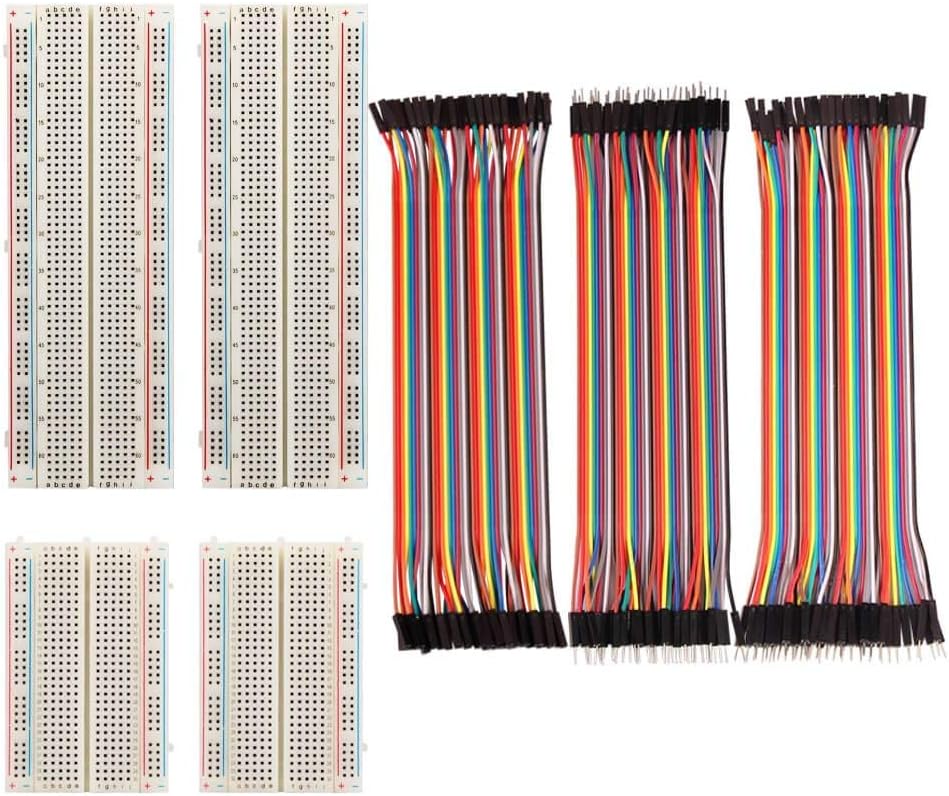 Super Debug 4 Pieces Breadboards Kit with 120 Pieces Jumper Wires for Arduino Proto Shield Circboard Prototyping