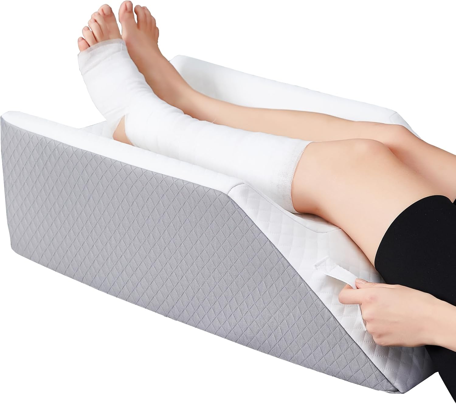 Leg Elevation Pillow,Wedge Pillow for Legs Pain Relief After Surgery, Injury Recovery, and Rest,Leg Pillows Elevating for Swelling Relief and Sleeping Blood Circulation,Memory Foam Gray&white Double Leg