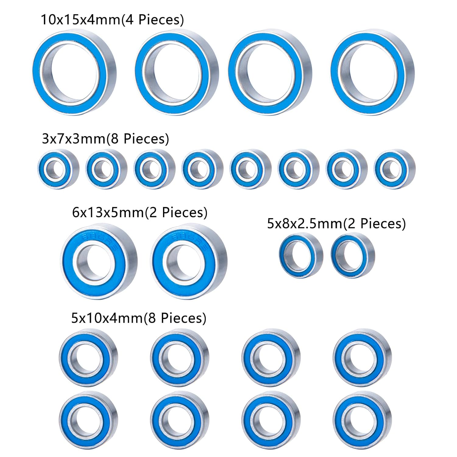 24Pcs/lot Rubber Sealed Chrome Steel Complete Blue Ball Bearing Kit for 1/10 Team Associated RC10 B6.1 RC Crawler Car