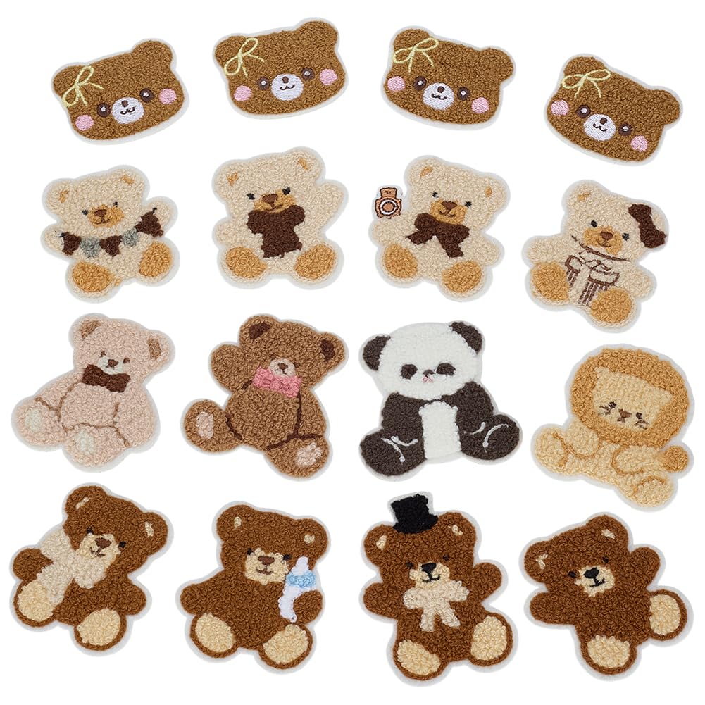 FINGERINSPIRE 16Pcs Bear Embroidery Patch Iron on/Sew on Polyester