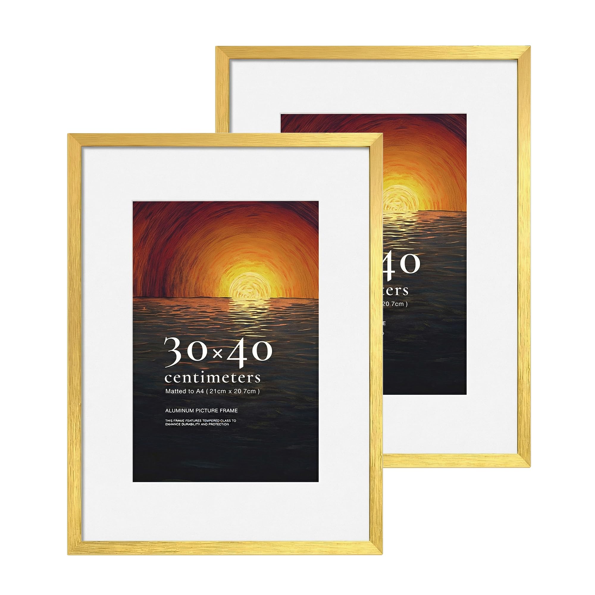 LIVINGTASTE 30x40 Picture Frames Brushed Gold Aluminium, 2 Pack 12x16 inch Photo Frames with Plexiglass Front, for Posters, Artwork, Wall Display Only