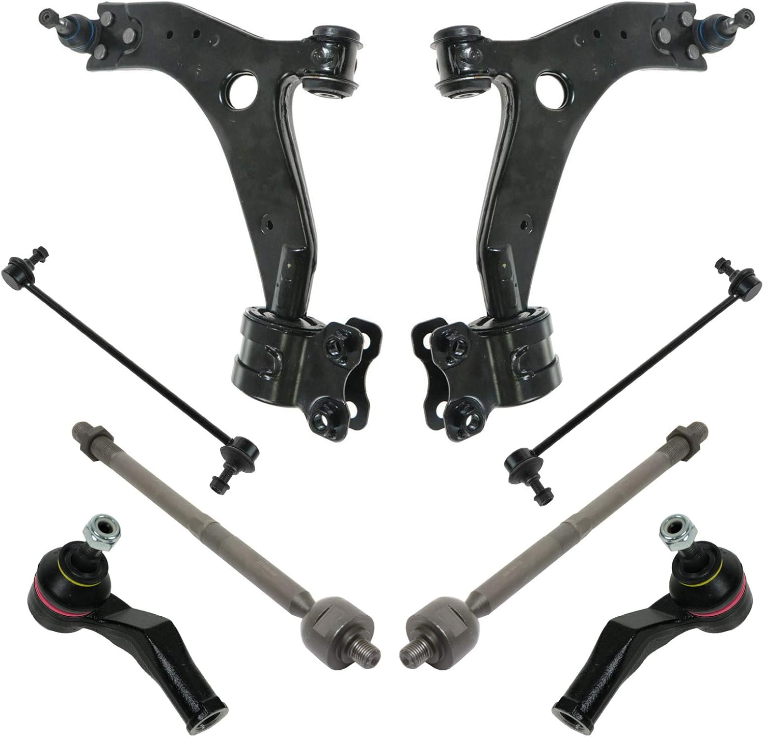 TRQ Front Steering & Suspension Kit Control Arm with Ball Joint Sway Bar Stabilizer Link Tie Rod Compatible with 2008-2013 Volvo C30 2006-2013 C70 2006-2011 S40 V50