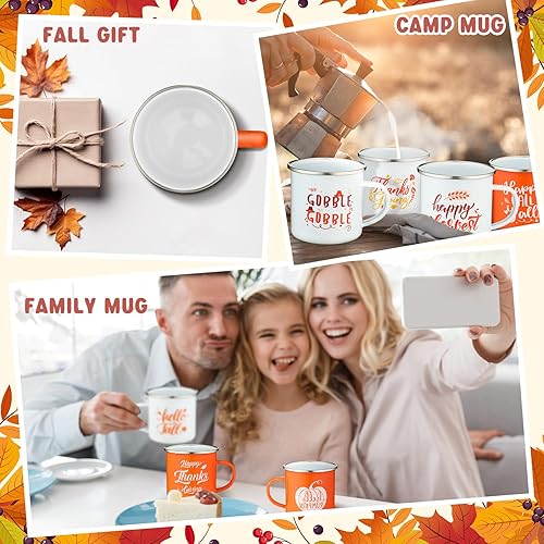 Miniatura 4 de 12 tazas de café de otoño de Acción de Gracias, taza esmaltada de calabaza, taza de otoño con texto en inglés "Hello Fall Give Though", letrero de