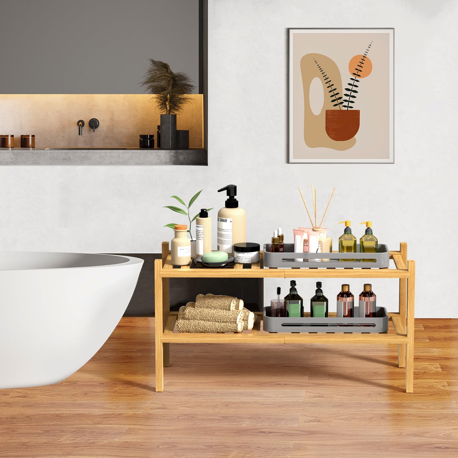 shoe rack, 2 tier bamboo shoe rack for closet, stackable wooden shoe organizer, free standing wood shoe shelf for entryway small space, 27" x 11" x 13", natural