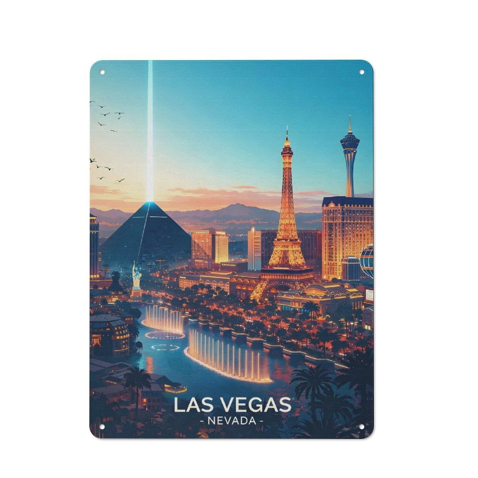 Junmoney Style-18 Las Vegas Strip At Dusk Clean Industrial Metal Wall Decor 40X30cm, Decorative Metal Plaque For Workspace, Cafe, Hallway Or Garage