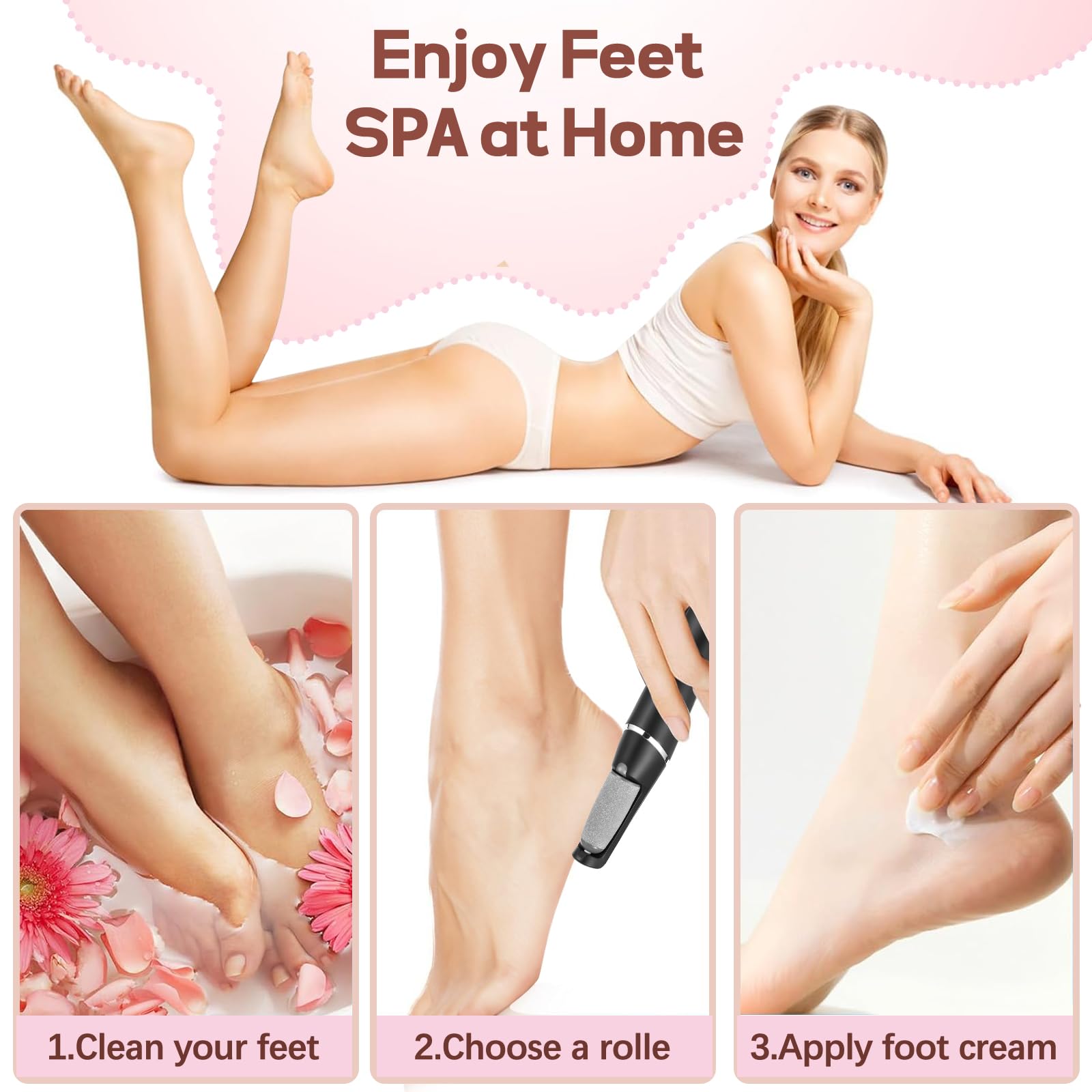 Removedor eléctrico de callos de pies, removedor de callos para pies, kit de herramientas de pedicura portátil recargable, varita de pedicura suave para el cuidado de los pies, elimina la piel seca