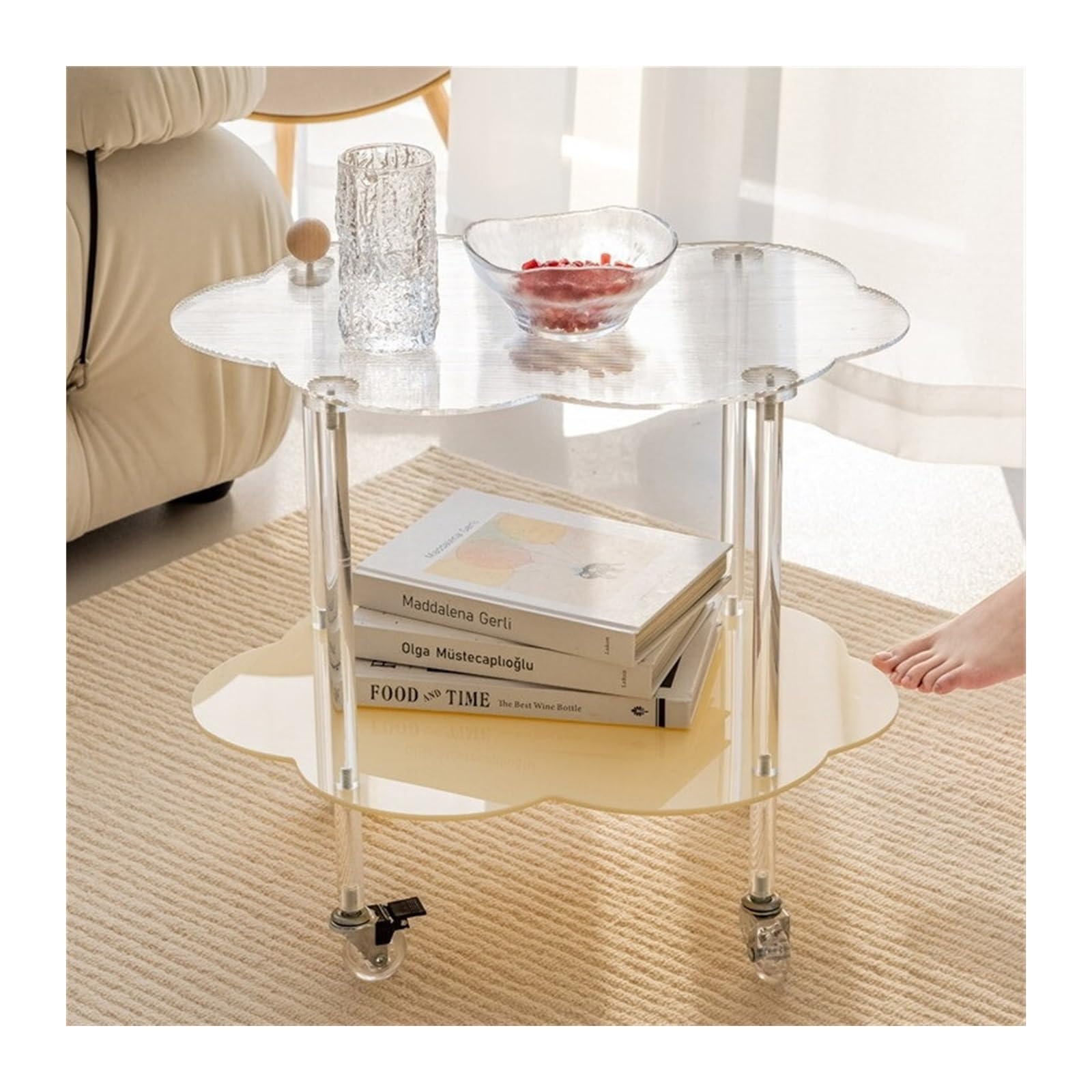 Table basse Cloud pour salon moderne, table d'appoint en acrylique idéale pour vos soirées