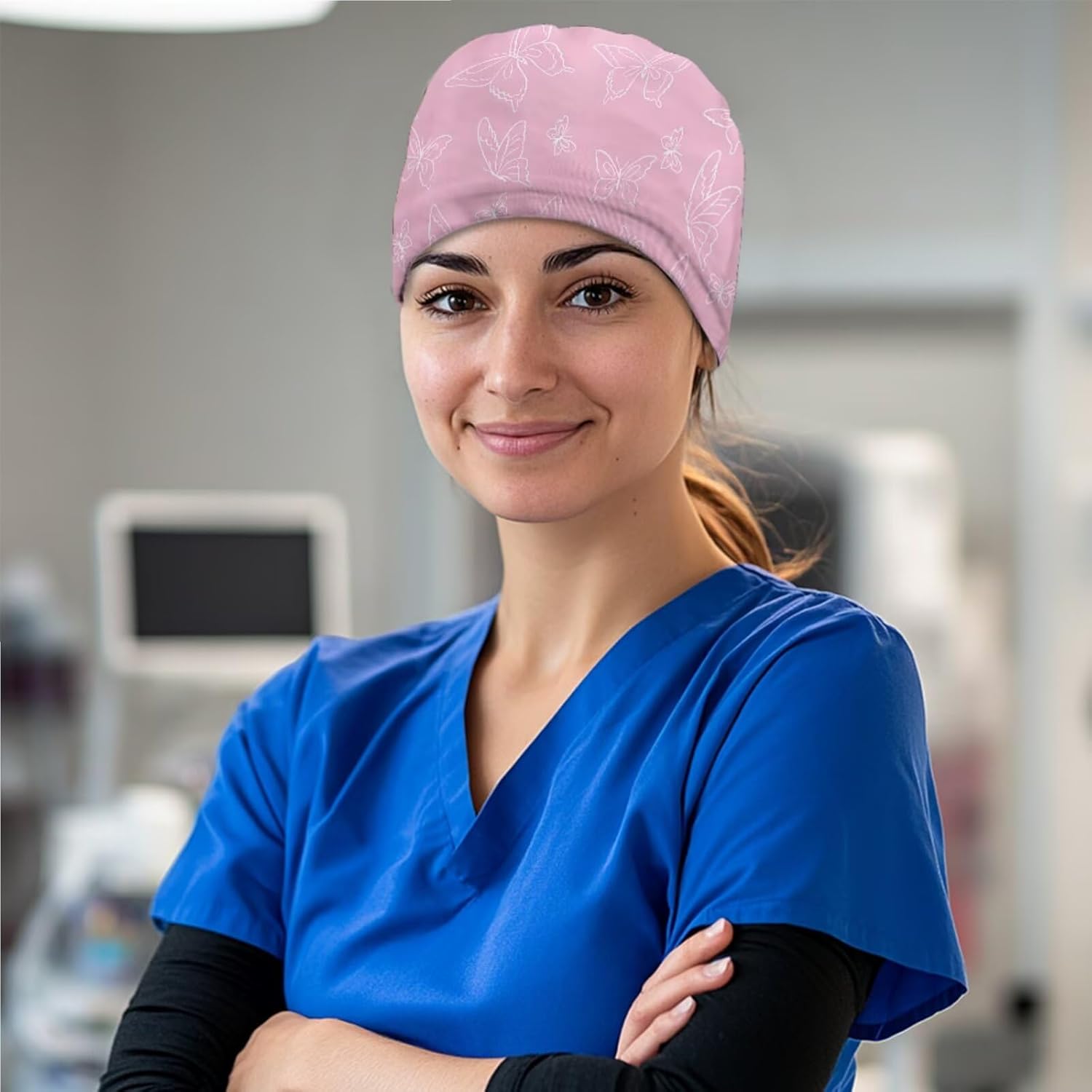 Women's Scrub Top&Nurse Cap 2-Piece Set,V-Neck Soft Stretch Medical Shirt with Pockets,Comfortable Nurse Uniform